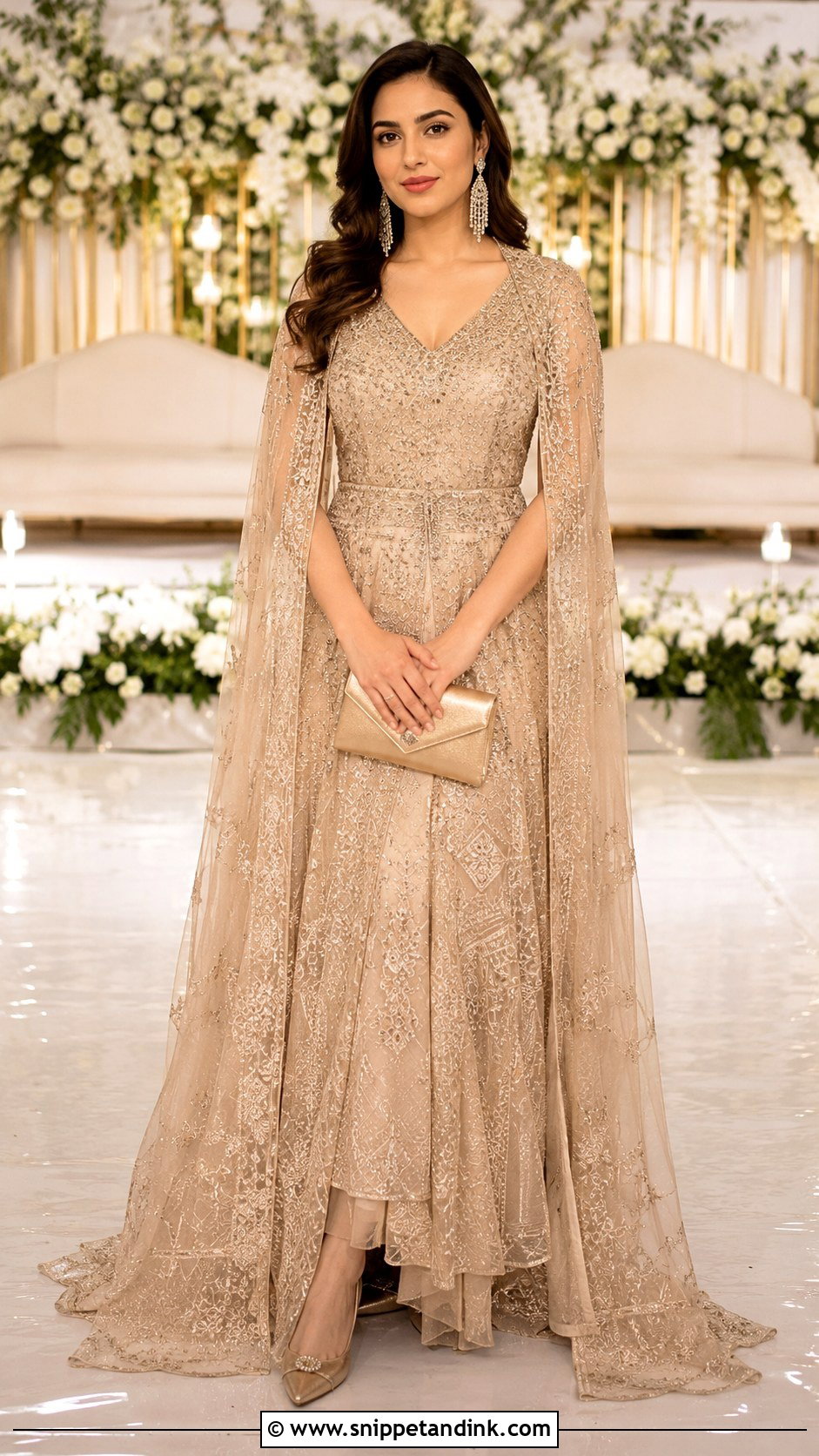 Champagne Cape Indian Wedding Gown - Snippet and Ink - 20 Indian Wedding Gown Ideas