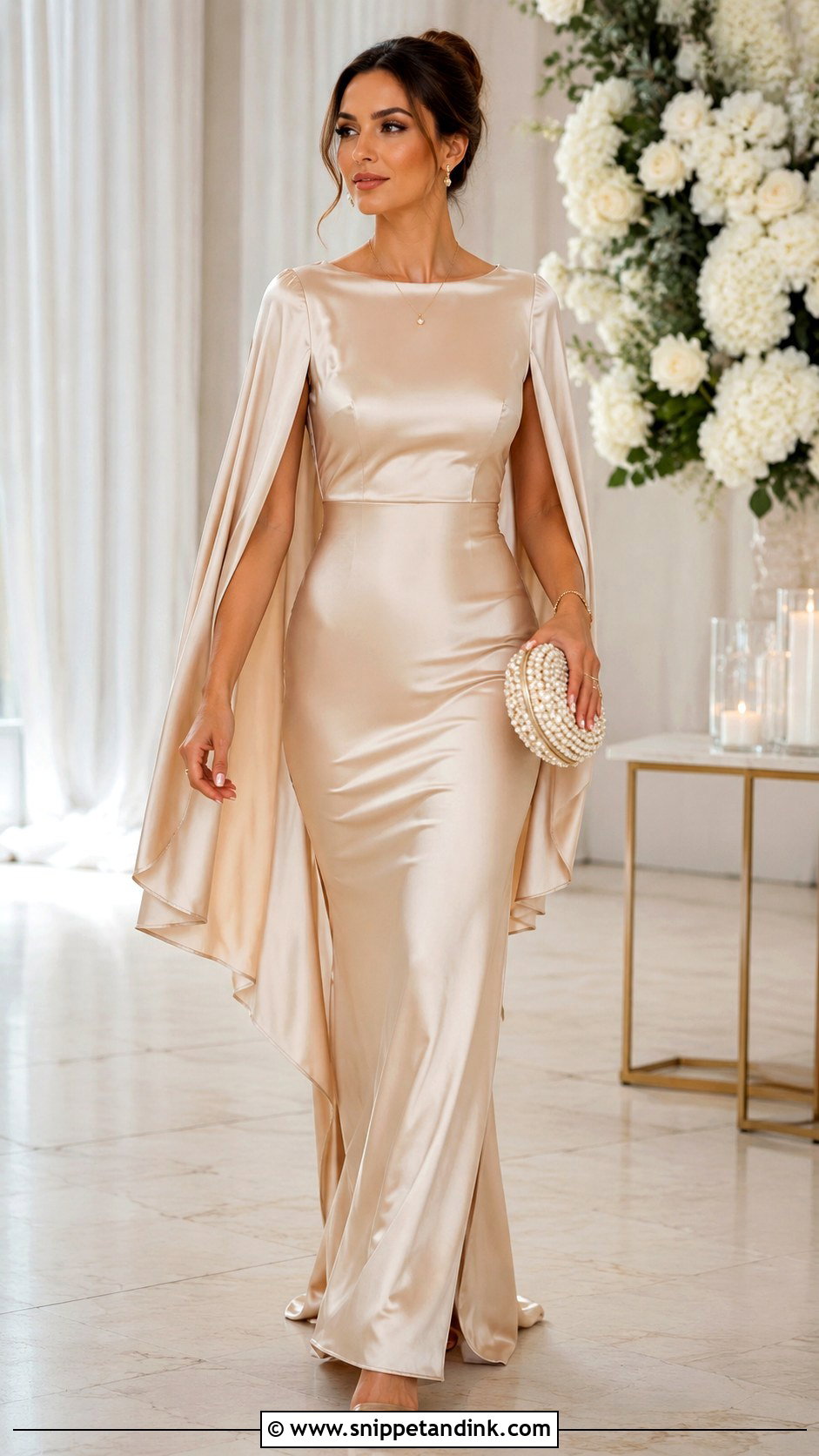 Champagne Cape Sleeves Gown - Snippet and Ink - 25 Cape Sleeves Gown