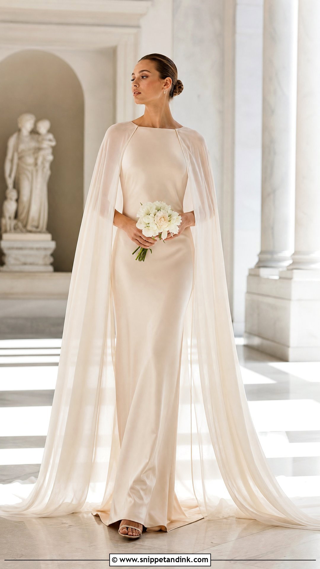 Champagne Cape Wedding Gown - Snippet and Ink - 25 Champagne Wedding Gown Ideas