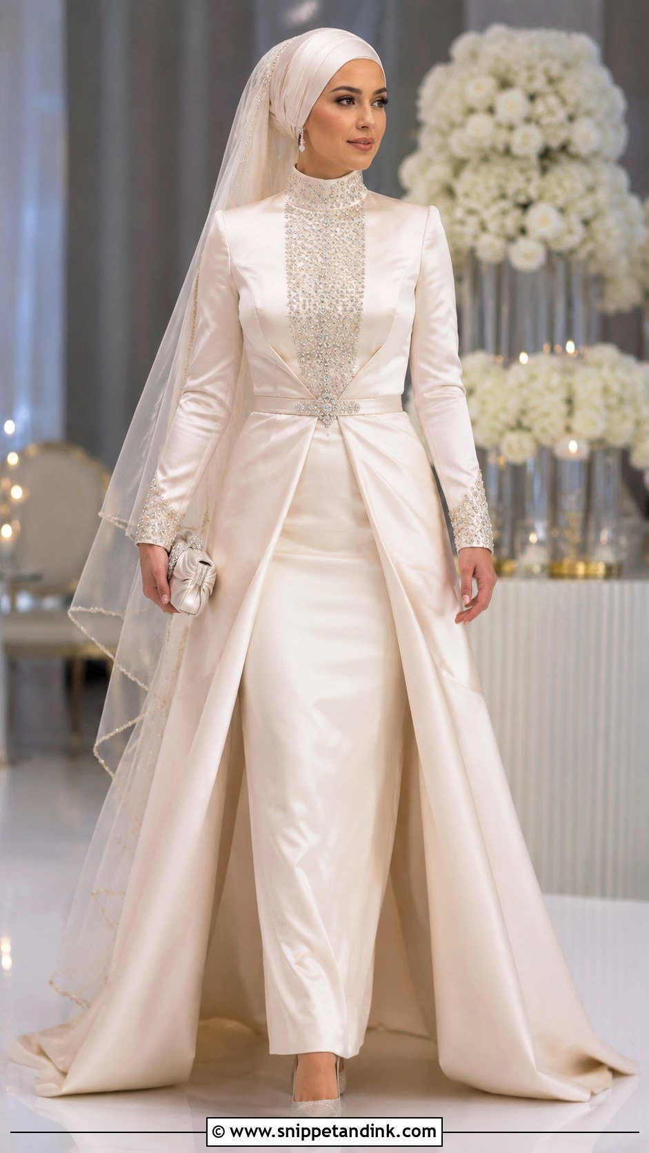Champagne Chechen Wedding Dress With Crystal Details - Snippet and Ink - 20 Chechen Wedding Dresses