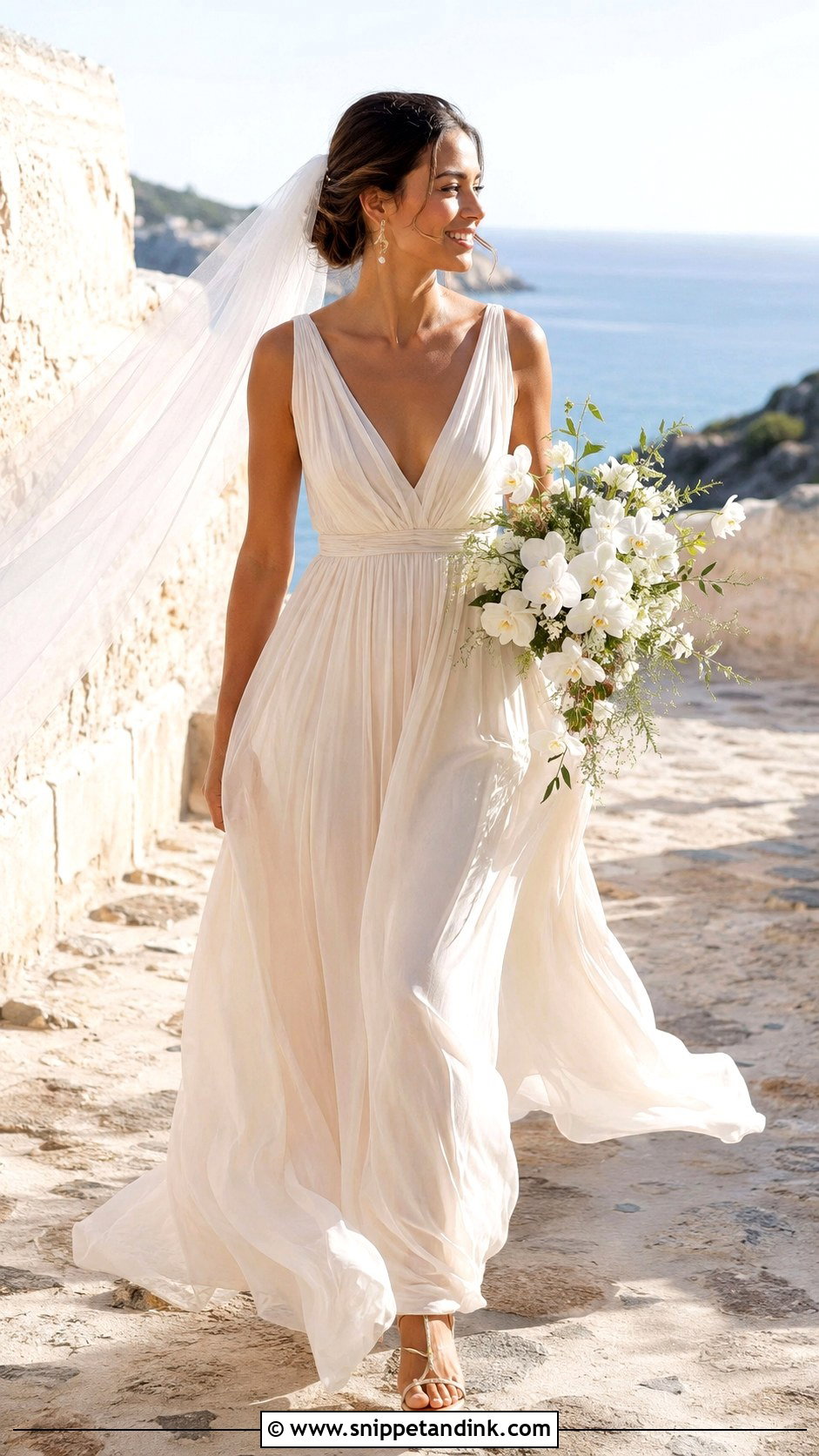 Champagne Chiffon Beach Bridal Dress - Snippet and Ink - 20 Champagne Bridal Dress Ideas