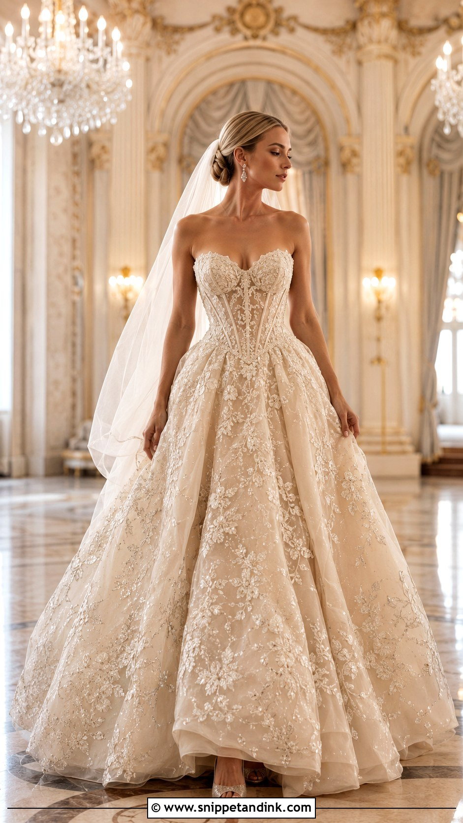 Champagne Corset Ball Gown Wedding Dress - Snippet and Ink - 20 Corset Ball Gown Wedding Dress Ideas