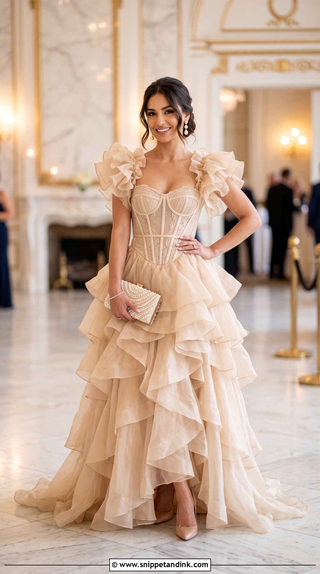 Champagne Corset Ruffled Gown - Snippet and Ink - 20 Ruffled Gown Ideas
