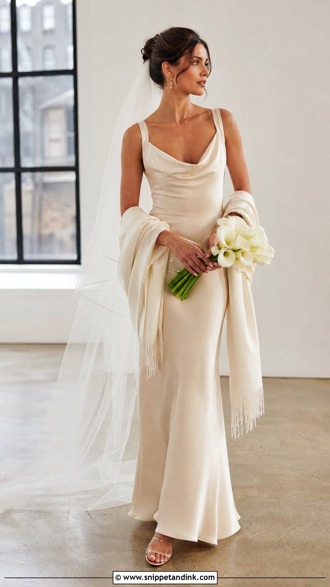 Champagne Cowl Neck Slip Soft Autumn Wedding Dress - Snippet and Ink - 20 Soft Autumn Wedding Dress Ideas