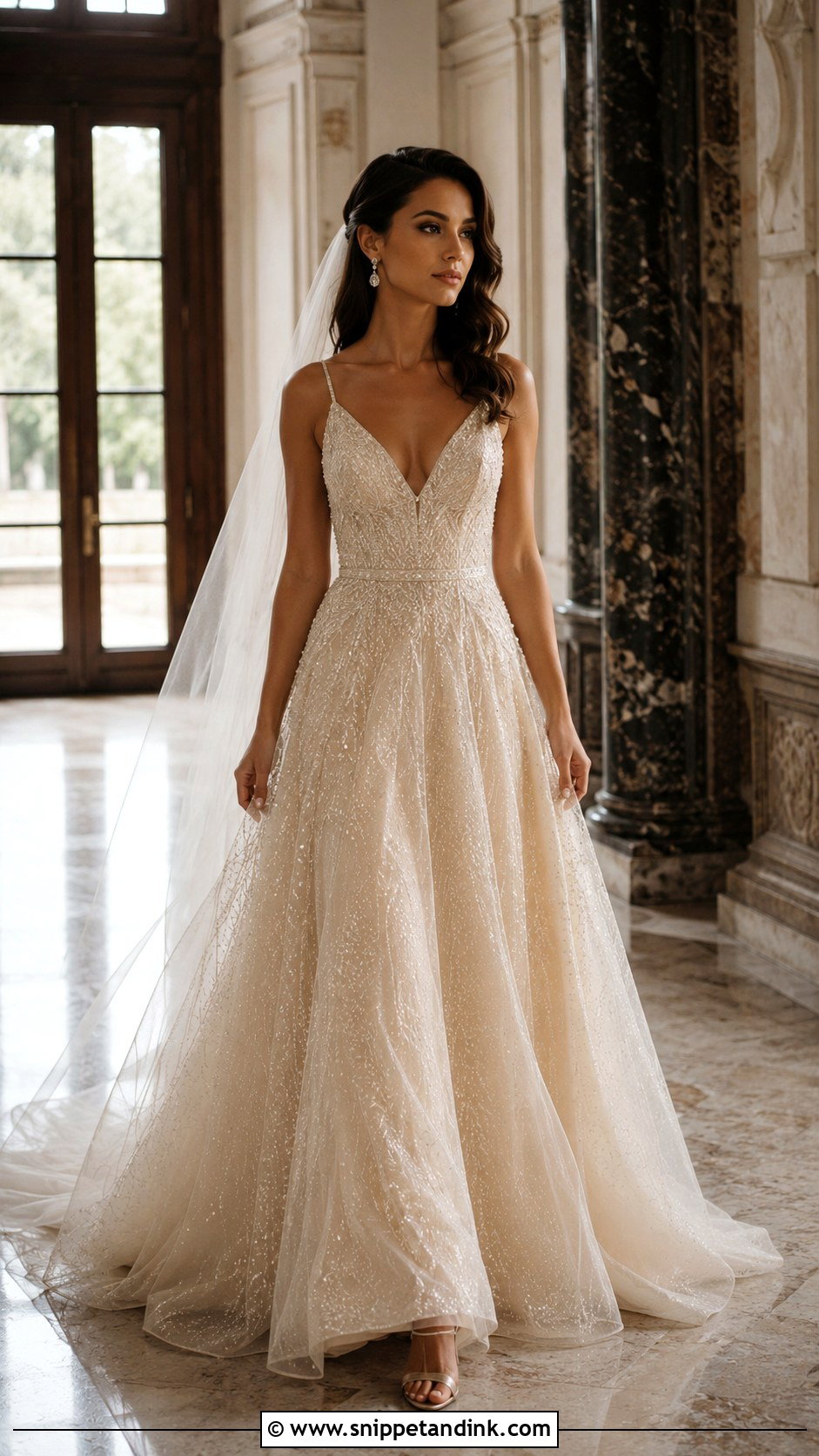 Champagne Crystal Wedding Dress - Snippet and Ink - 20 Crystal Wedding Dress Ideas