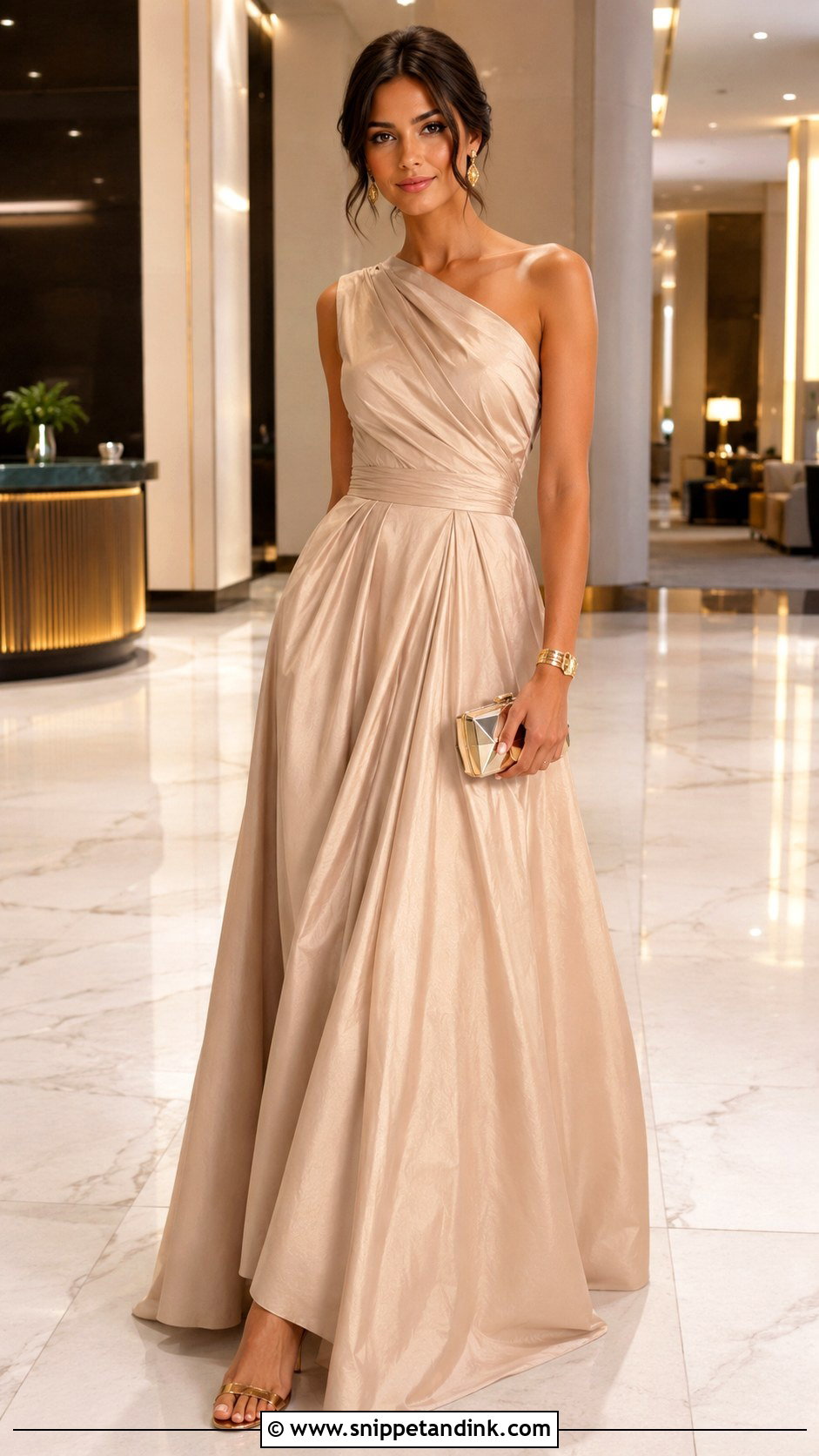 Champagne Draped Taffeta Gown - Snippet and Ink - 20 Taffeta Gown Ideas