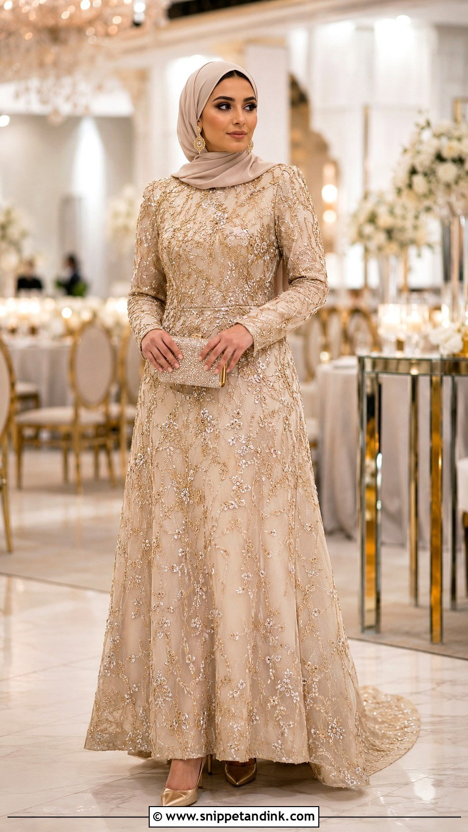Champagne Embroidered Reception Dress - Snippet and Ink - 20 Middle Eastern Wedding Dress Ideas