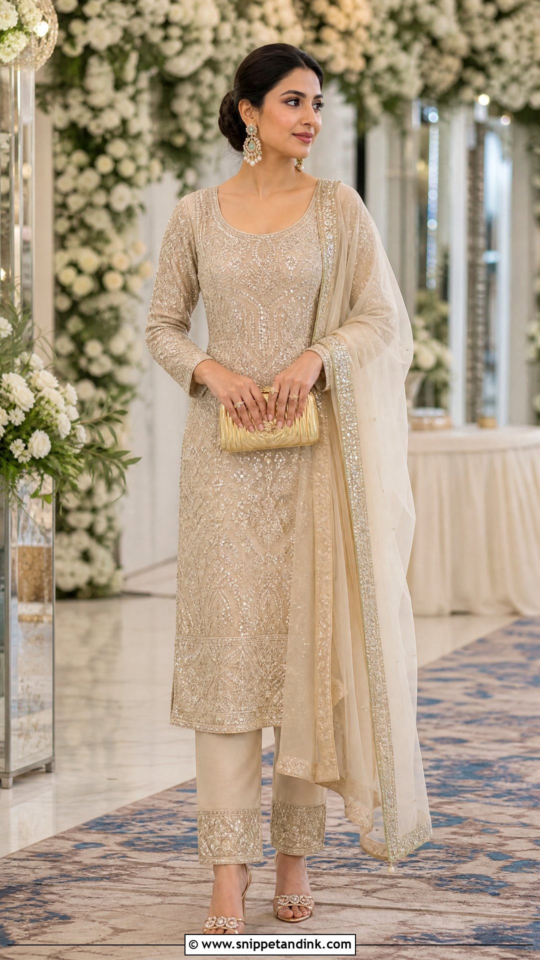 Champagne Embroidered Salwar Suit - Snippet and Ink - 20 Pastel Indian Wedding Dress Ideas