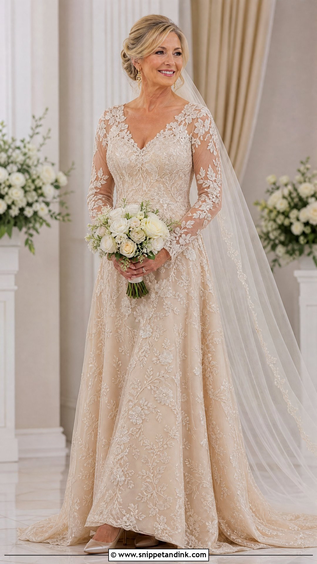 Champagne Embroidered Wedding Dress - Snippet and Ink - 20 Wedding Dresses for 50 Year Olds Brides