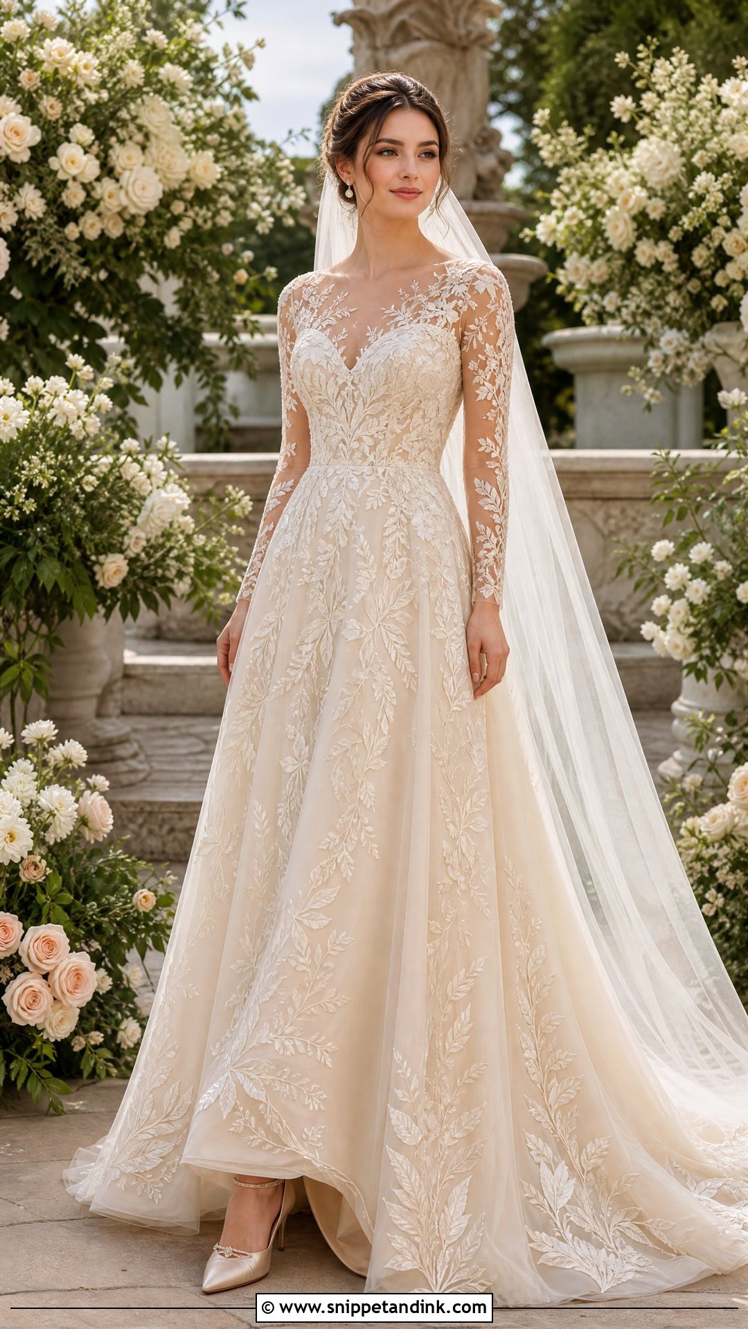 Champagne Embroidered Wedding Gown - Snippet and Ink - 20 Vintage Classy Wedding Gown Ideas