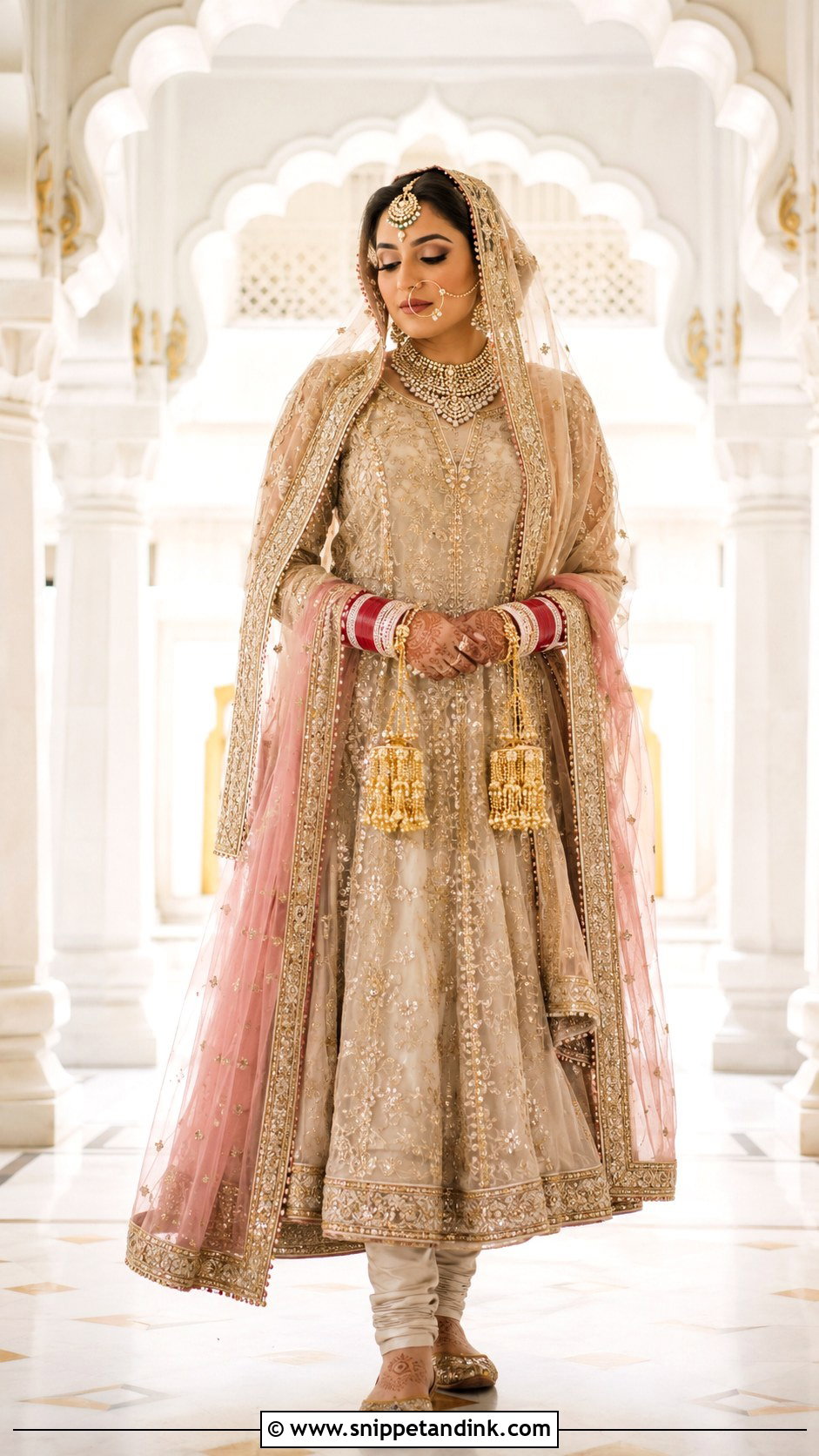 Champagne Floor Length Suit For Anand Karaj Bride - Snippet and Ink - 20 Anand Karaj Suit Bride Ideas