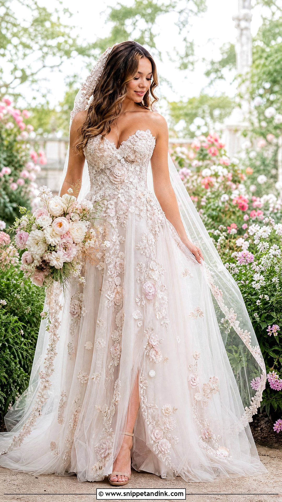 Champagne Floral Wedding Dress - Snippet and Ink - 25 Champagne Wedding Gown Ideas