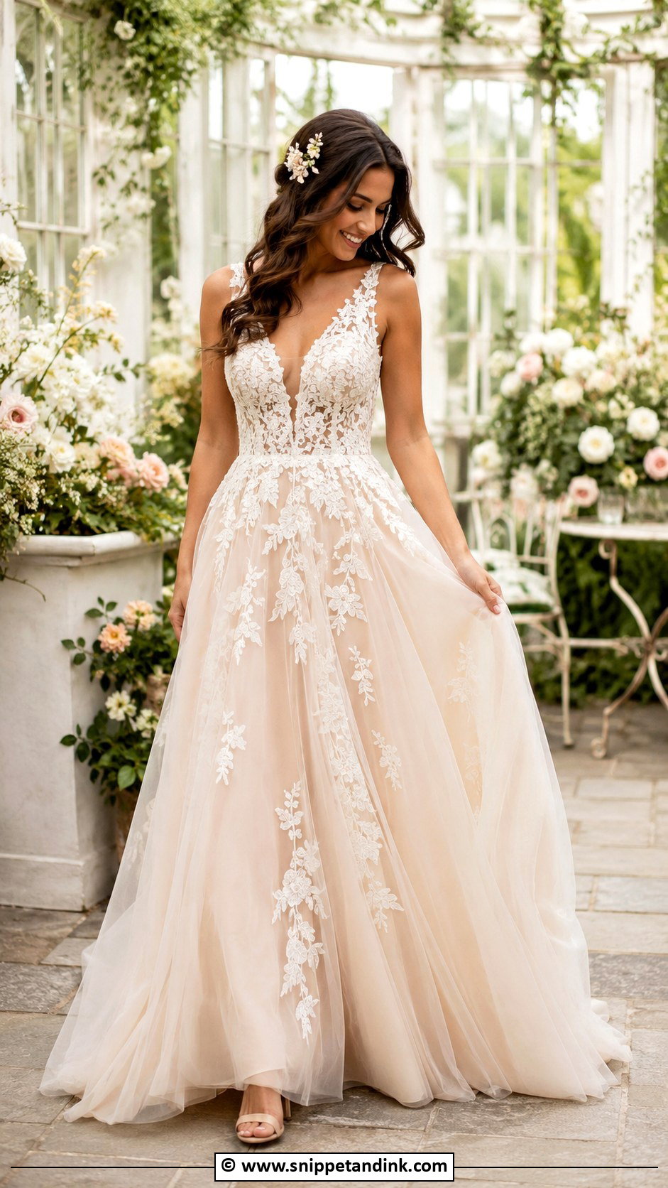 Champagne Floral Wedding Dress - Snippet and Ink - 30 Champagne Wedding Dress Ideas