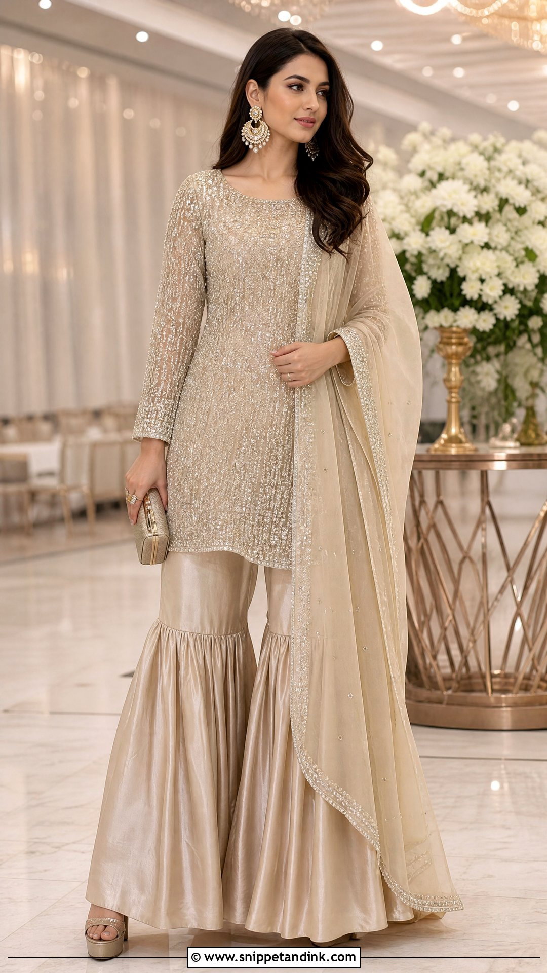 Champagne Garara Suit With Sequin Kurti - Snippet and Ink - 20 Garara Suits Designs for Wedding