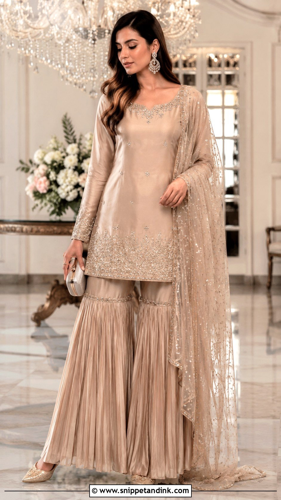 Champagne Garara With Crystal Kurti - Snippet and Ink - 20 Garara Designs for Wedding