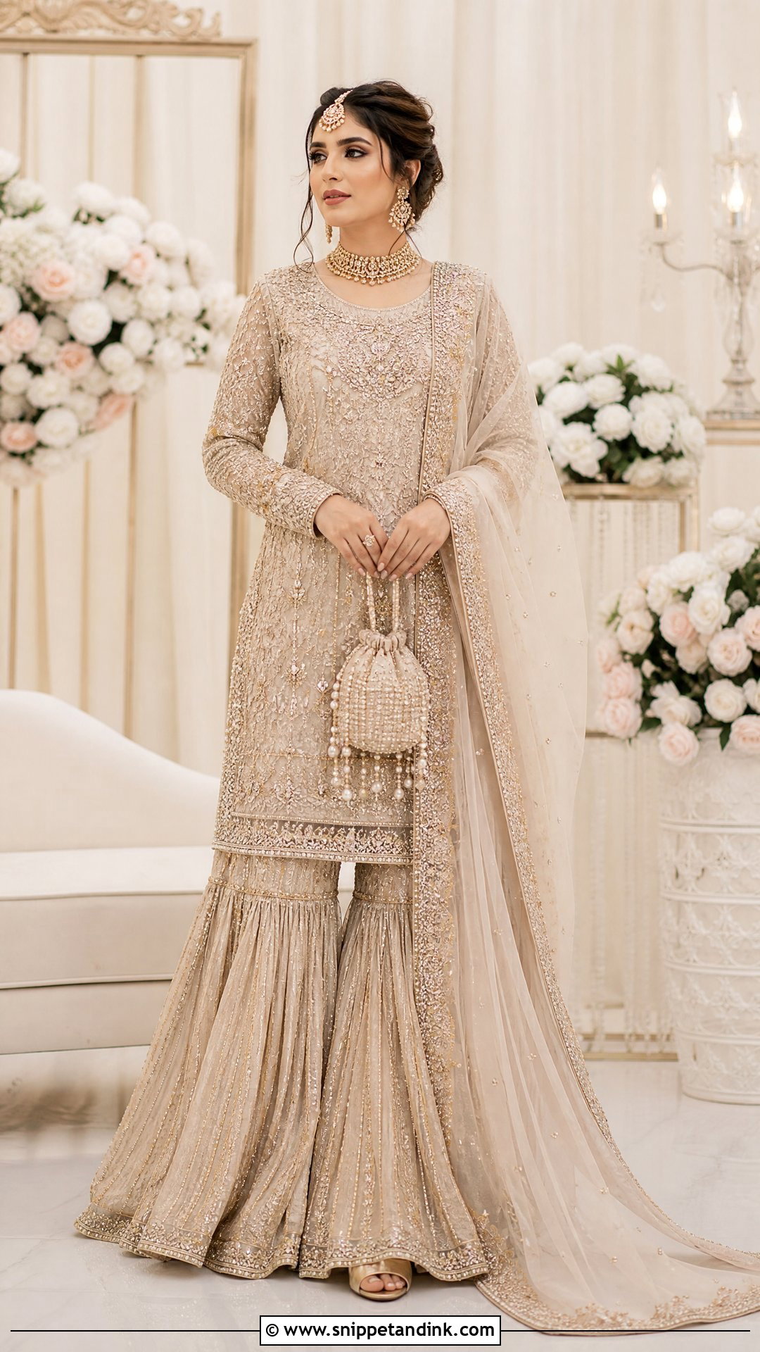 Champagne Gharara Walima Dress - Snippet and Ink - 25 Walima Bride Dresses
