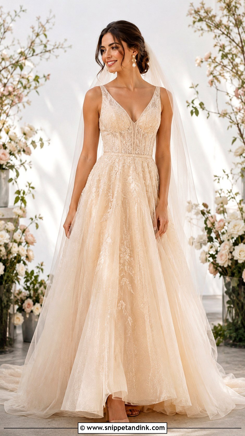 Champagne Gold A Line Wedding Dress - Snippet and Ink - 20 Gold Wedding Dresses