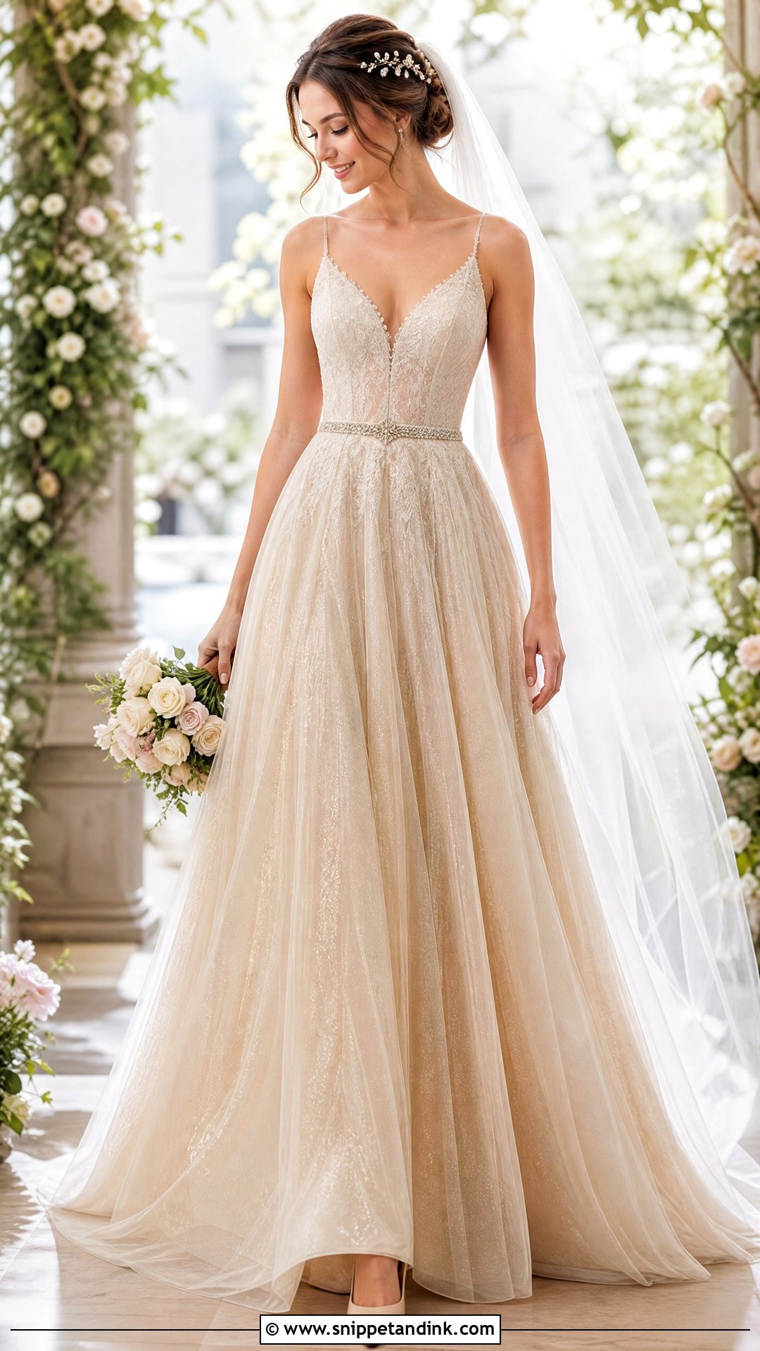 Champagne Gold A Line Wedding Dress - Snippet and Ink - 25 Champagne Gold Wedding Dress Ideas