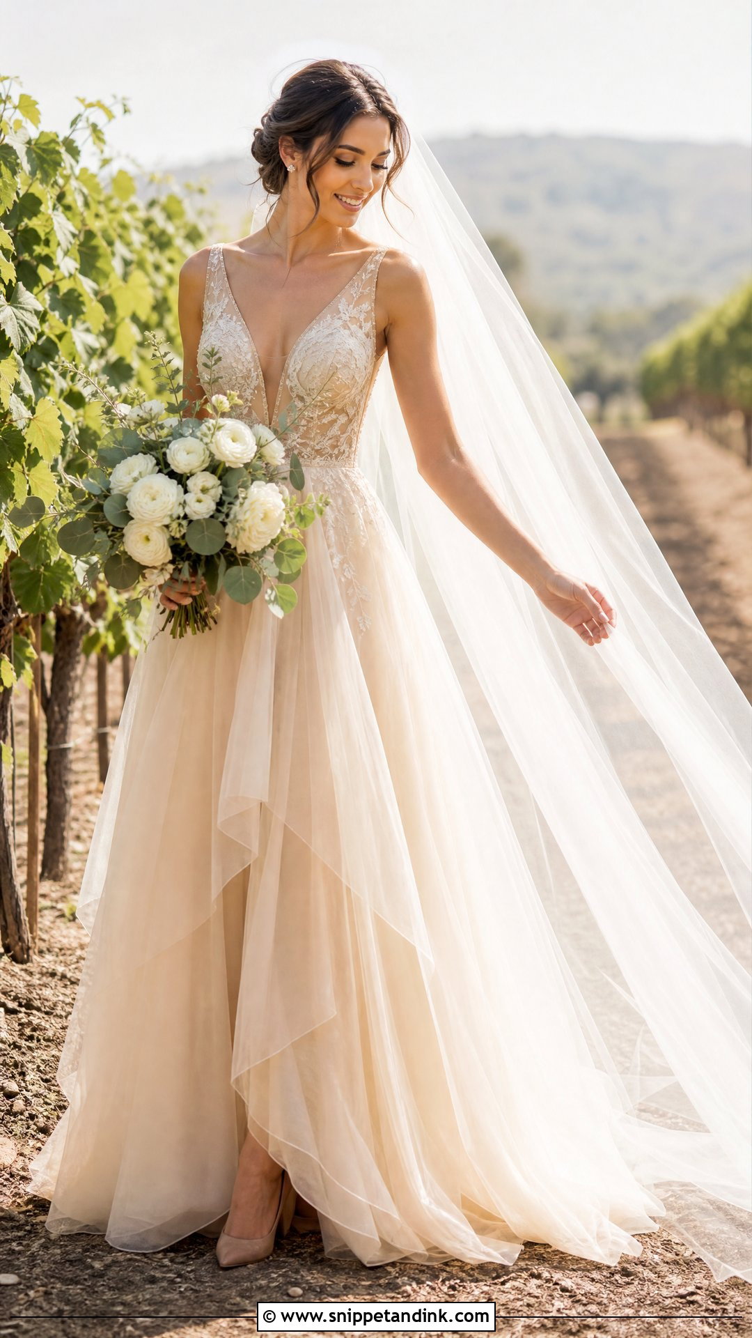 Champagne Gold A Line Wedding Gown - Snippet and Ink - 25 Gold Wedding Gowns