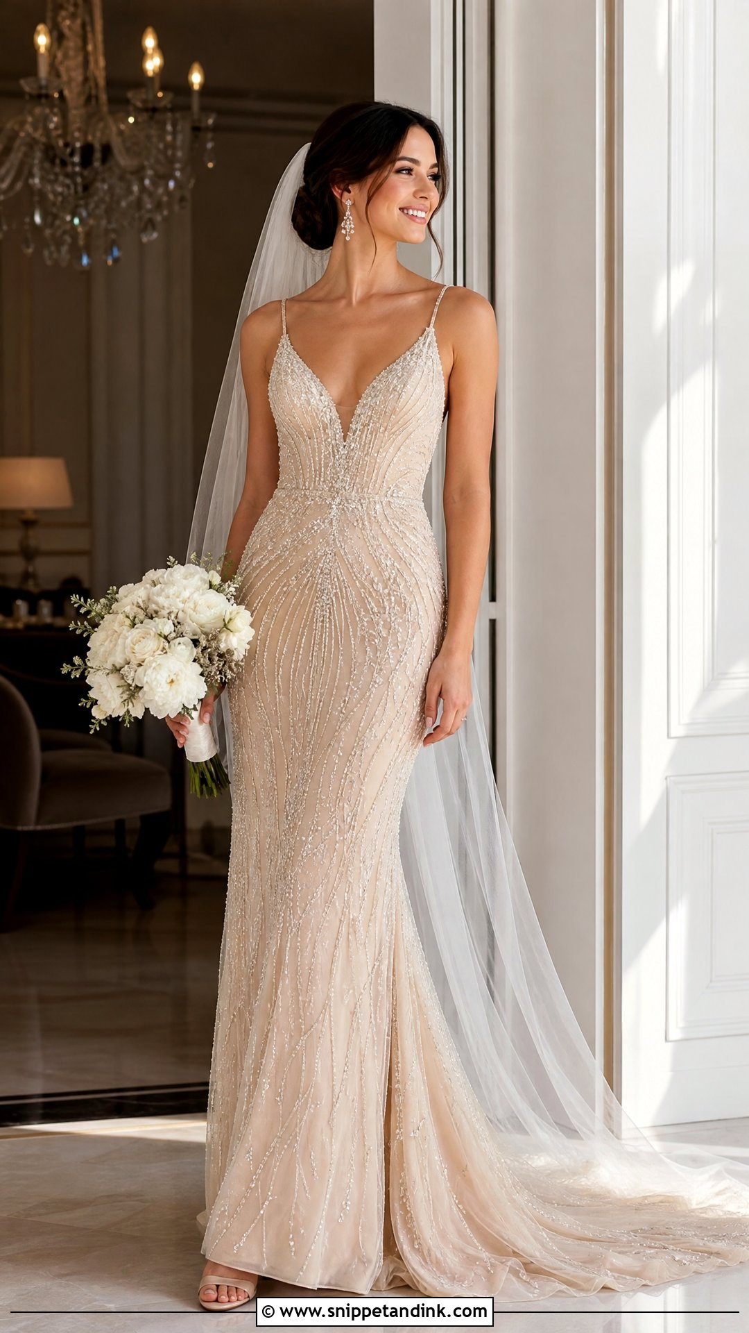 Champagne Gold Beaded Wedding Dress - Snippet and Ink - 25 Champagne Gold Wedding Dress Ideas