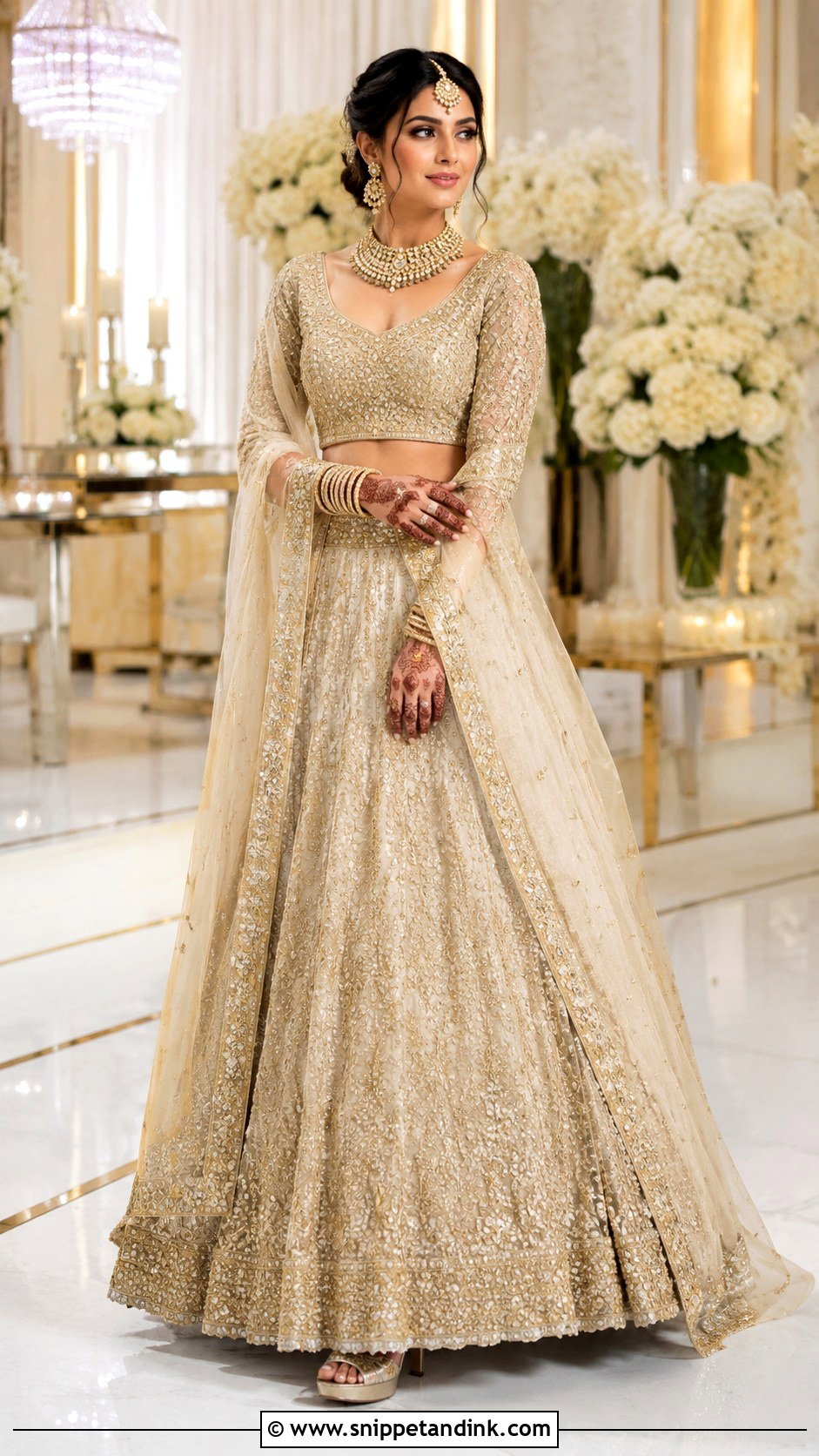 Champagne Gold Bridal Langa With Tonal Embroidery - Snippet and Ink - 20 Bridal Langa Ideas