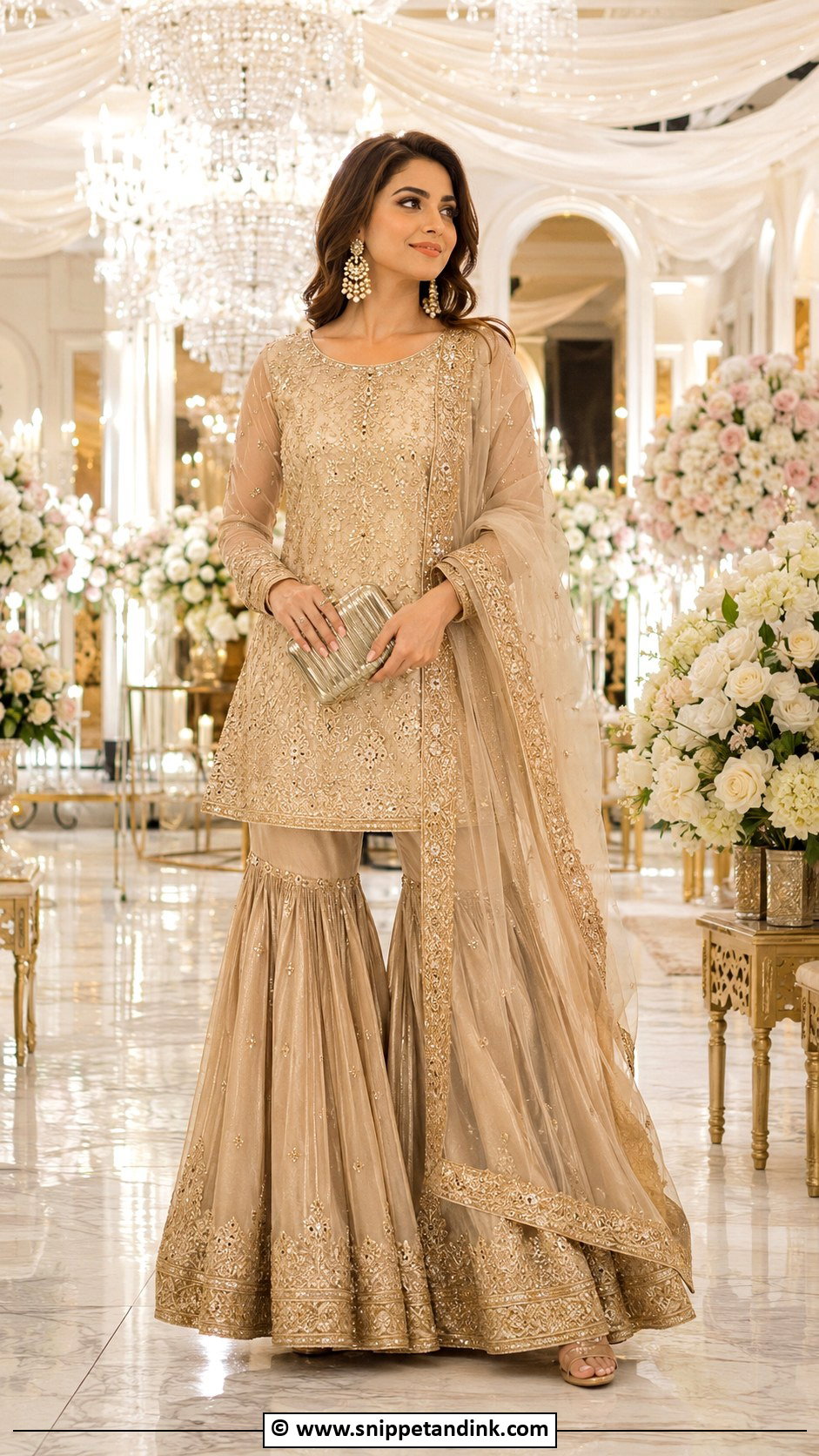 Champagne Gold Gharara For Bride Sister - Snippet and Ink - 25 Barat Dresses for Bride Sister