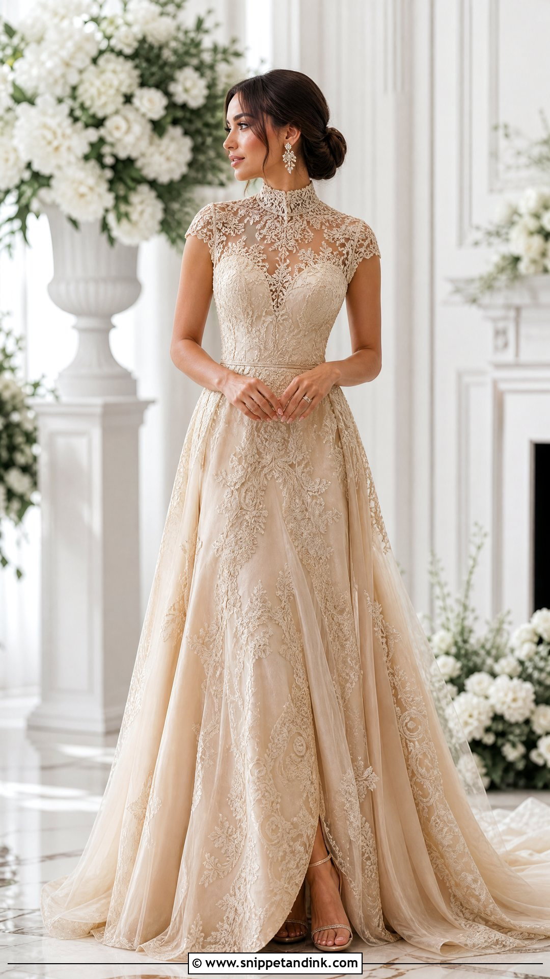 Champagne Gold High Neck Wedding Dress - Snippet and Ink - 25 Champagne Gold Wedding Dress Ideas