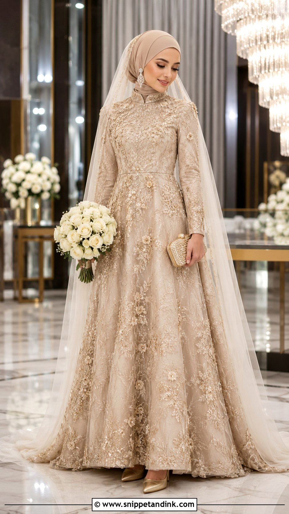 Champagne Gold Hijab Bridal Dress - Snippet and Ink - 20 Hijab Bridal Dress Ideas