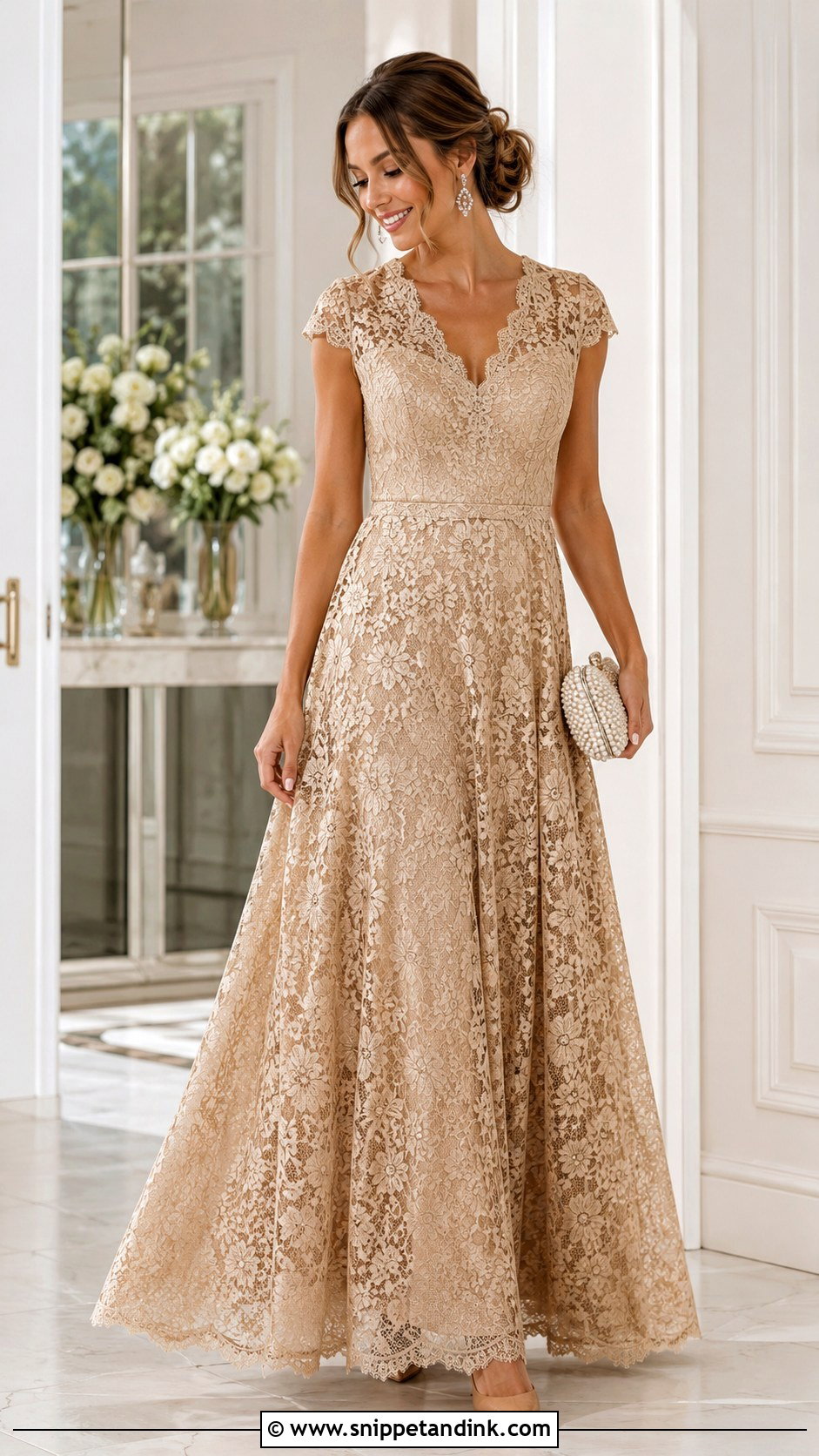 Champagne Gold Lace Gown - Snippet and Ink - 20 Gold Lace Gown Ideas