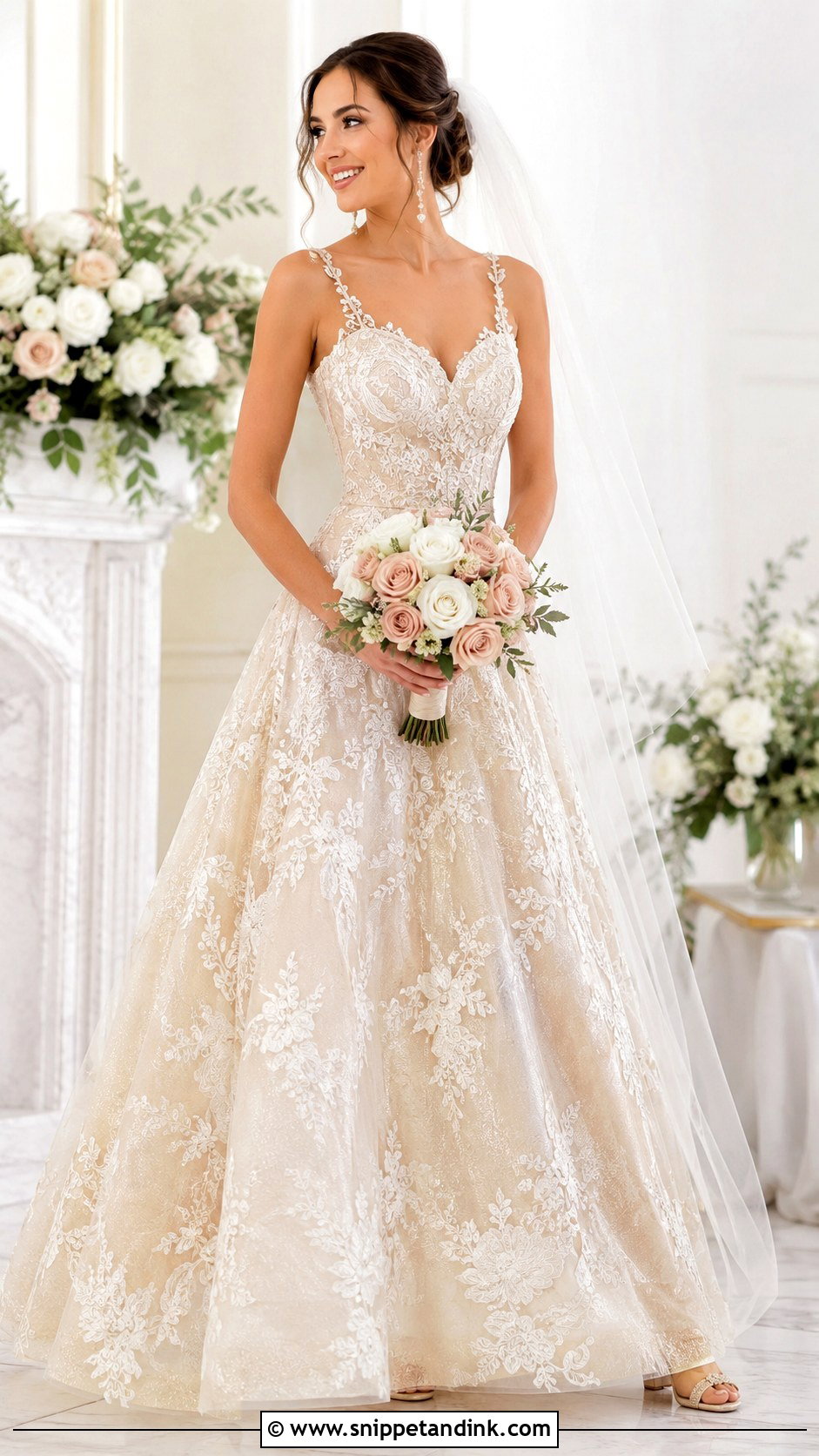 Champagne Gold Lace Wedding Dress - Snippet and Ink - 20 Gold Lace Wedding Dress Ideas