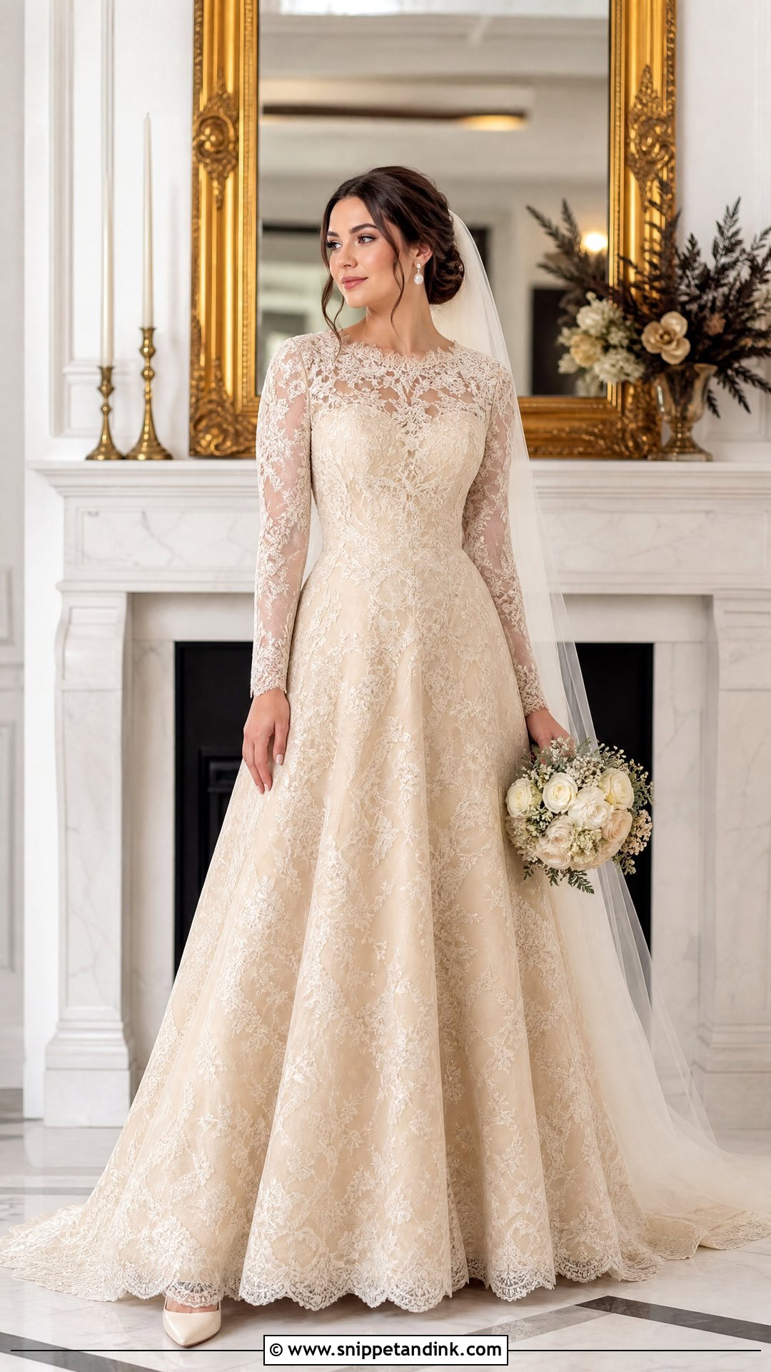 Champagne Gold Long Sleeve Wedding Dress - Snippet and Ink - 25 Champagne Gold Wedding Dress Ideas