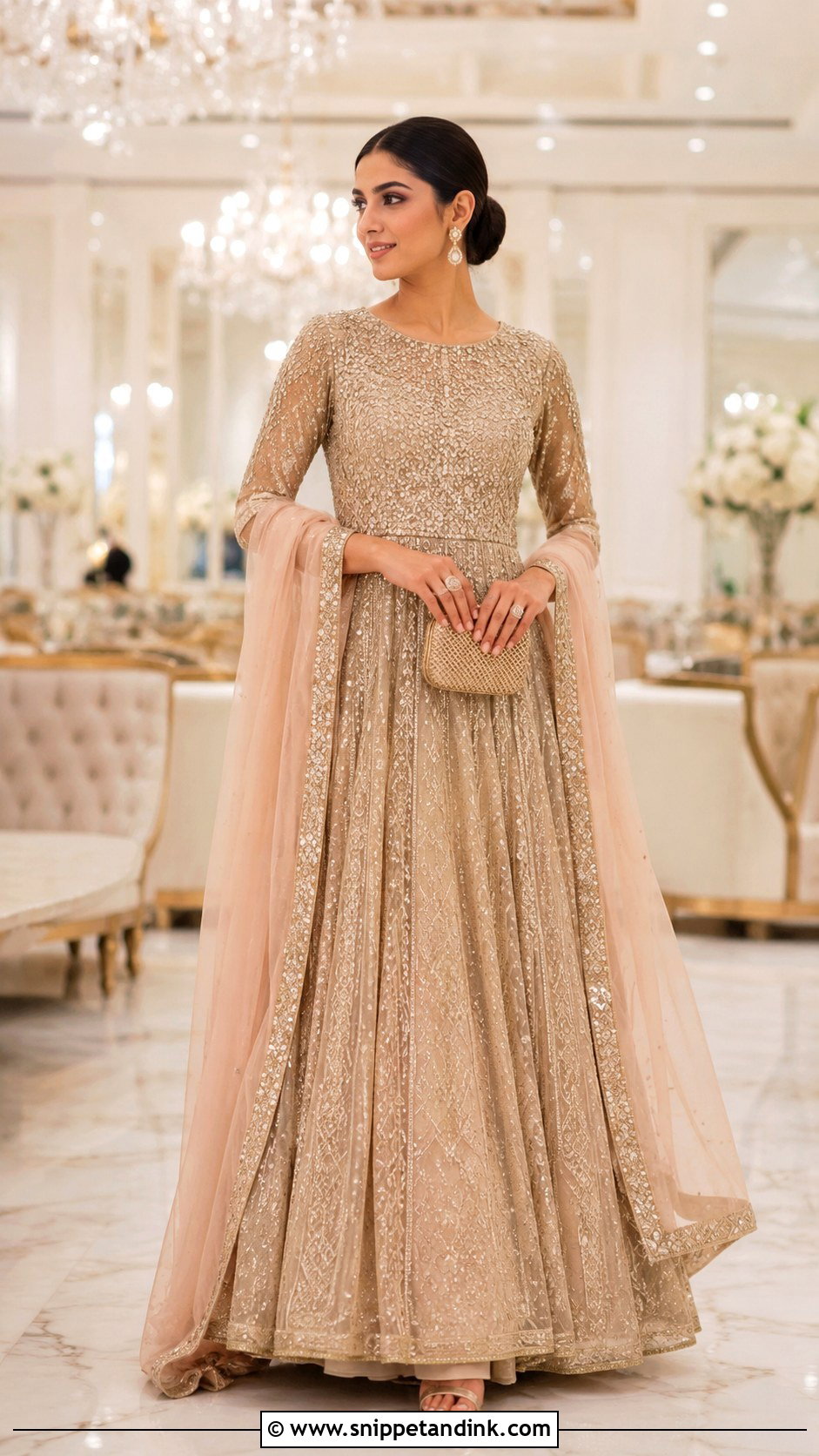 Champagne Gold Maxi Mangni Dress - Snippet and Ink - 20 Mangni Dress Pakistani Bridal Ideas