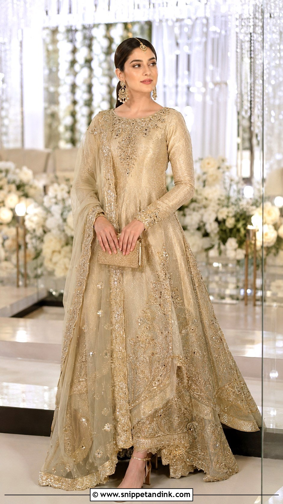 Champagne Gold Pakistani Walima Maxi Dress - Snippet and Ink - 20 Bridal Walima Maxi Dress Pakistani Ideas