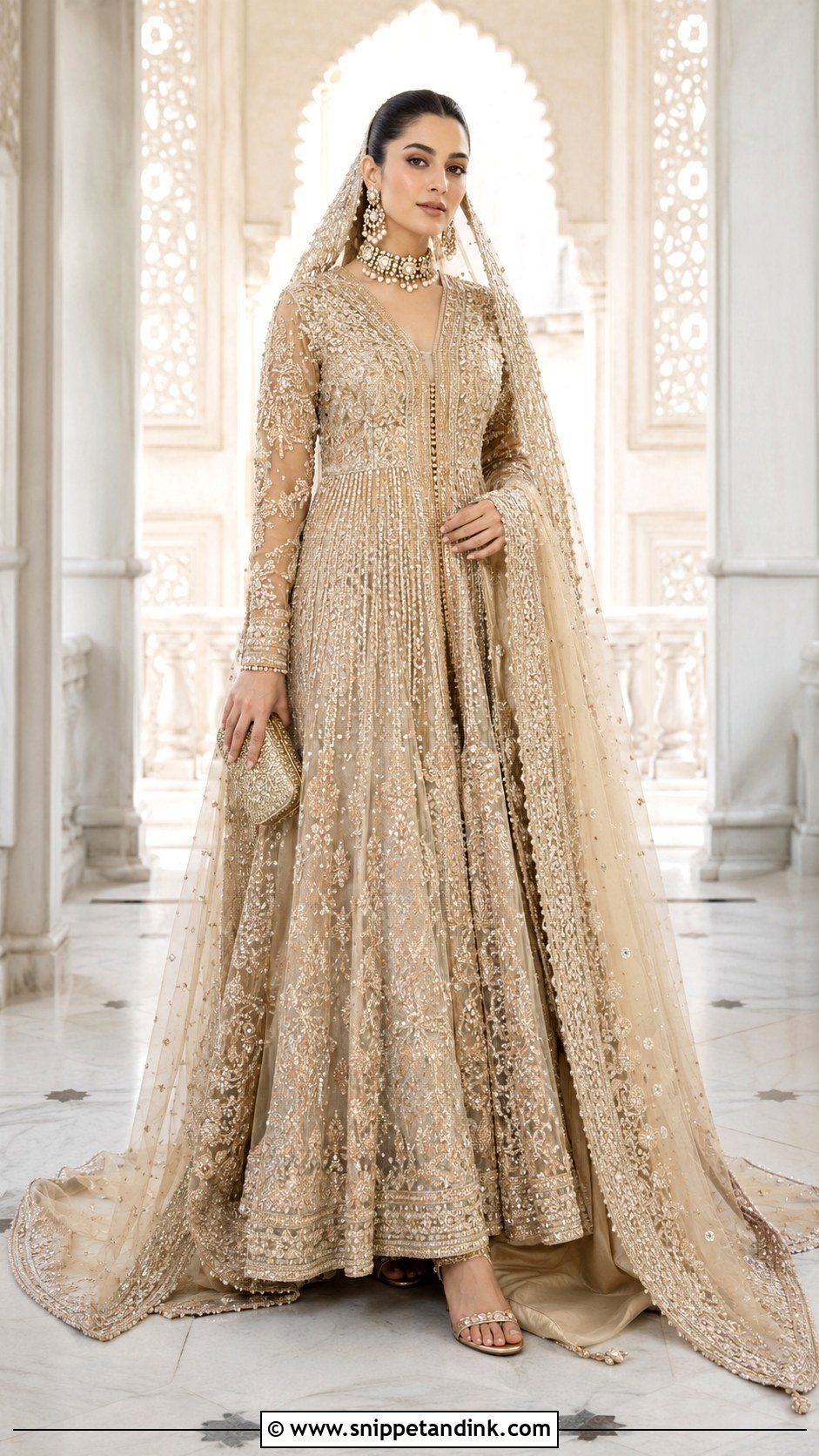 Champagne Gold Pishwas Haris Shakeel Bridal Dress - Snippet and Ink - 20 Haris Shakeel Bridal Dresses