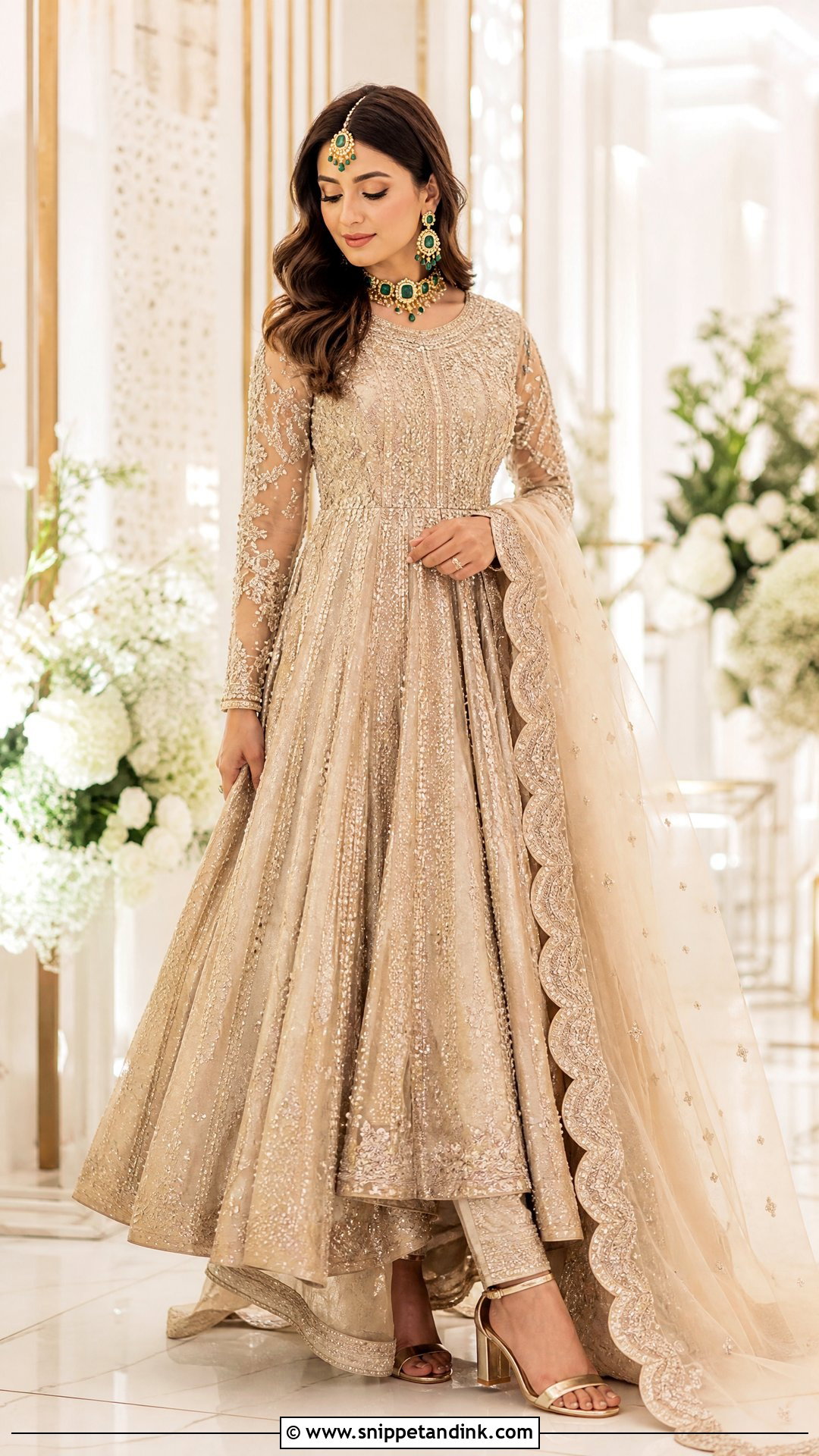 Champagne Gold Sangeet Pishwas - Snippet and Ink - 20 Pakistani Bridal Sangeet Outfit Ideas