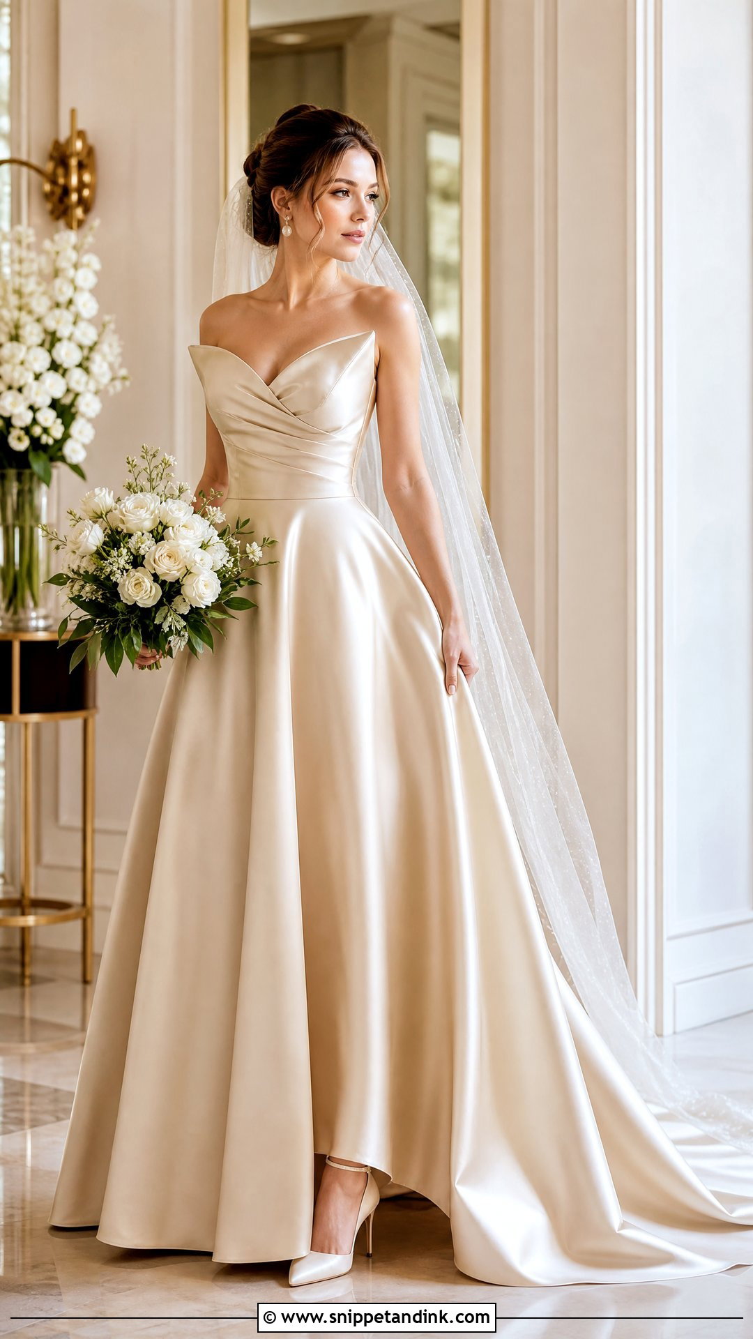 Champagne Gold Satin Wedding Dress - Snippet and Ink - 25 Champagne Gold Wedding Dress Ideas