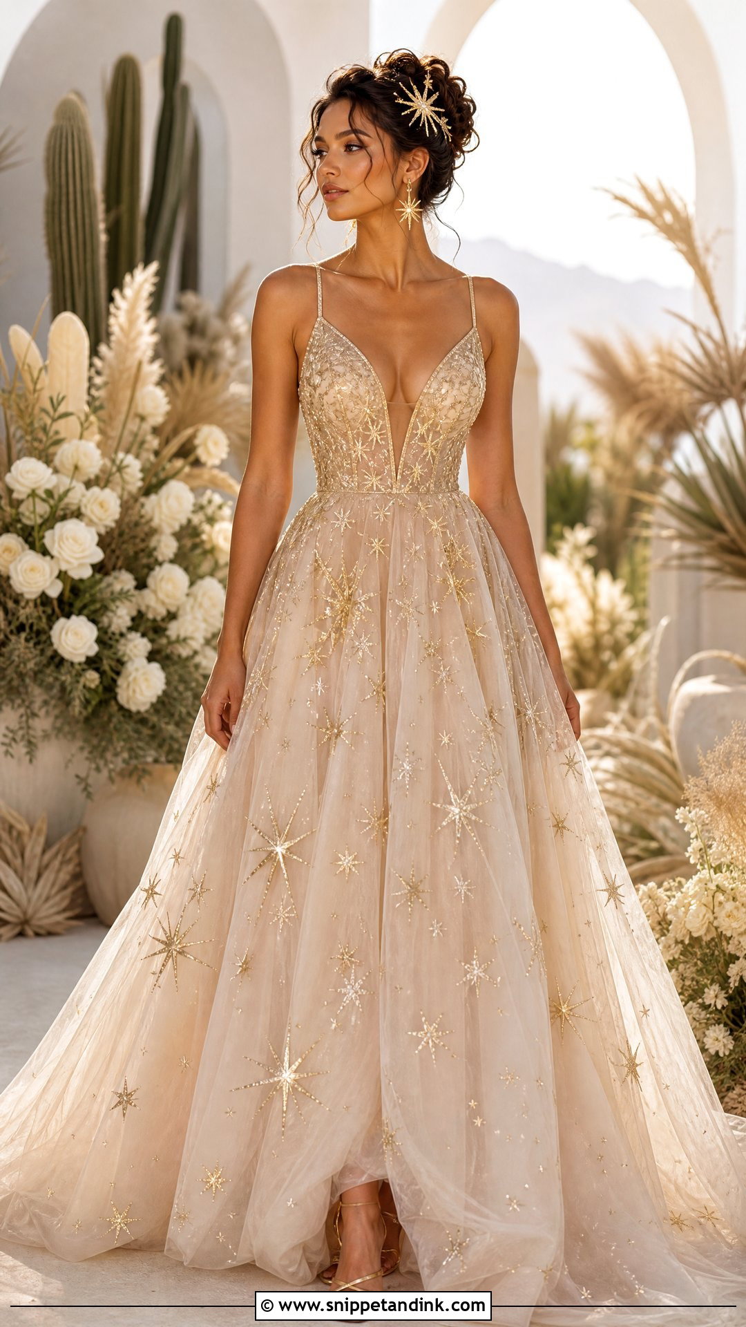 Champagne Gold Star Wedding Dress - Snippet and Ink - 20 Starry Wedding Dress Ideas