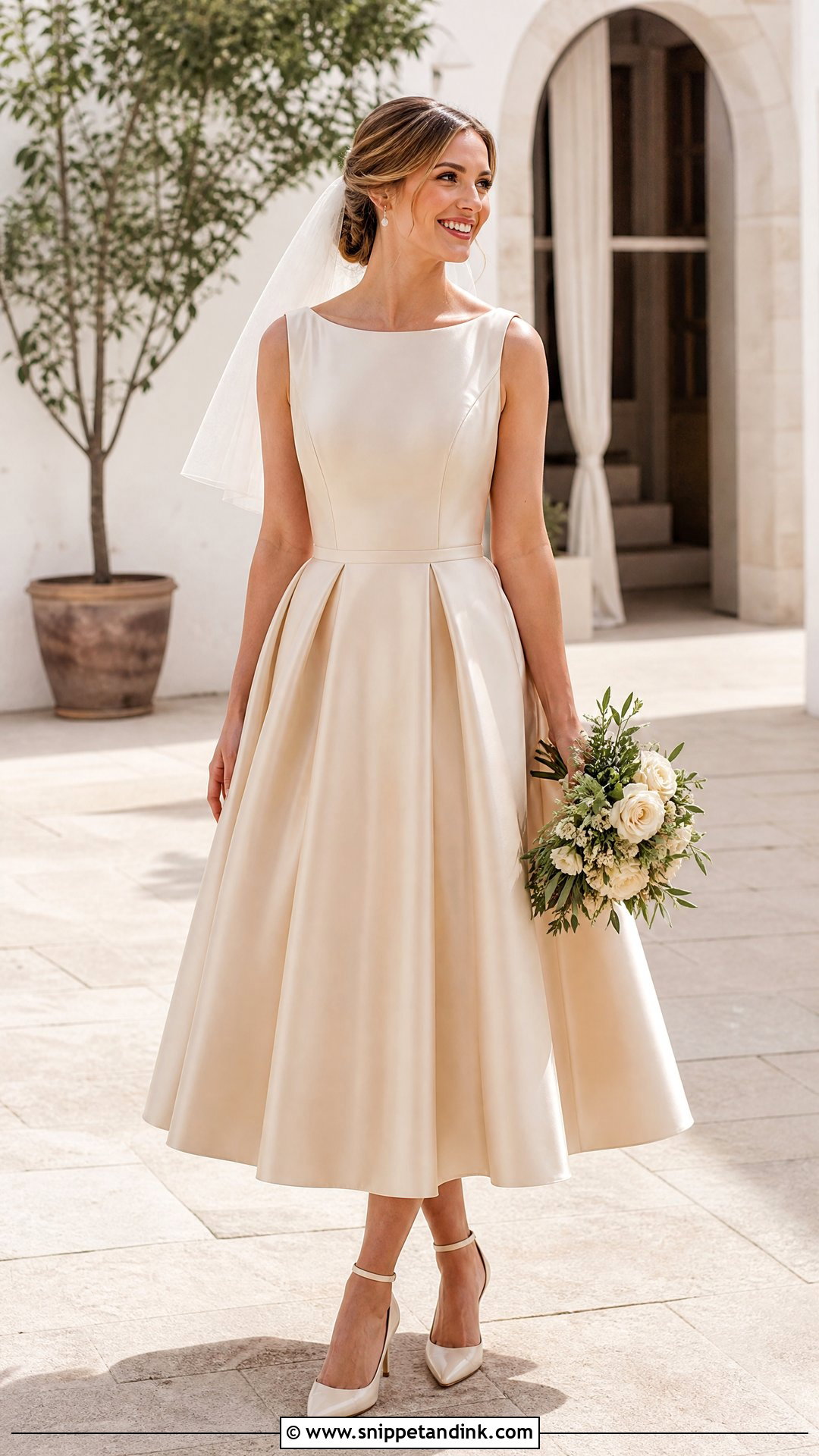 Champagne Gold Tea Length Wedding Dress - Snippet and Ink - 25 Champagne Gold Wedding Dress Ideas