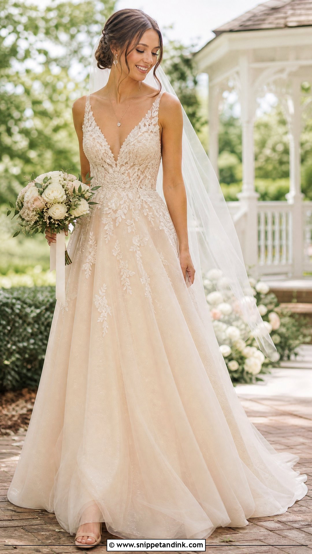 Champagne Gold V Neck Wedding Dress - Snippet and Ink - 25 Champagne Gold Wedding Dress Ideas