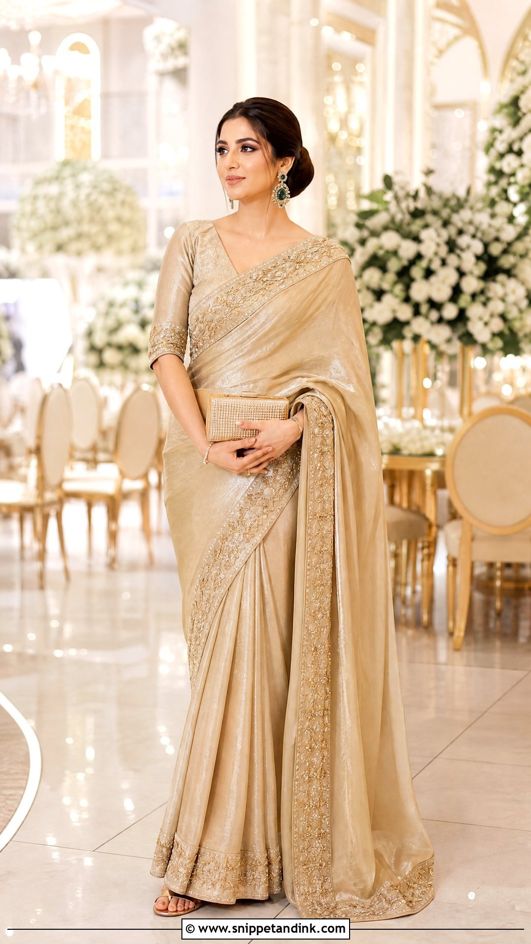 Champagne Gold Walima Dress With Saree - Snippet and Ink - 25 Walima Dress for Bride Sister Ideas