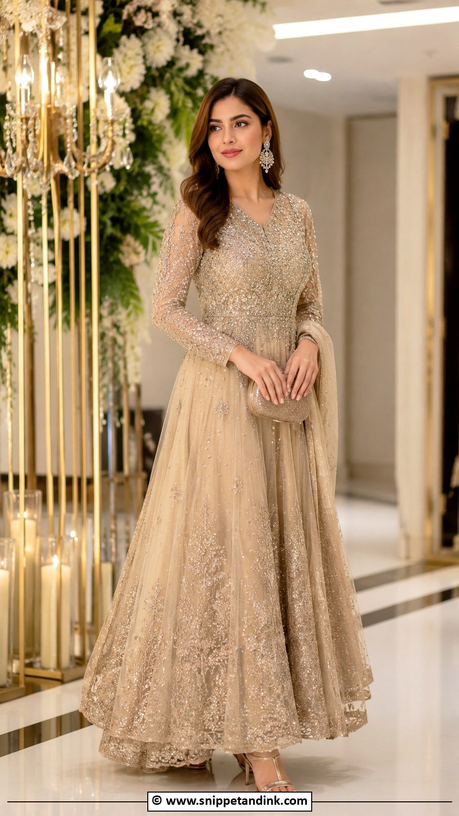 Champagne Gold Walima Gown For Bride - Snippet and Ink - 30 Walima Outfits for Bride