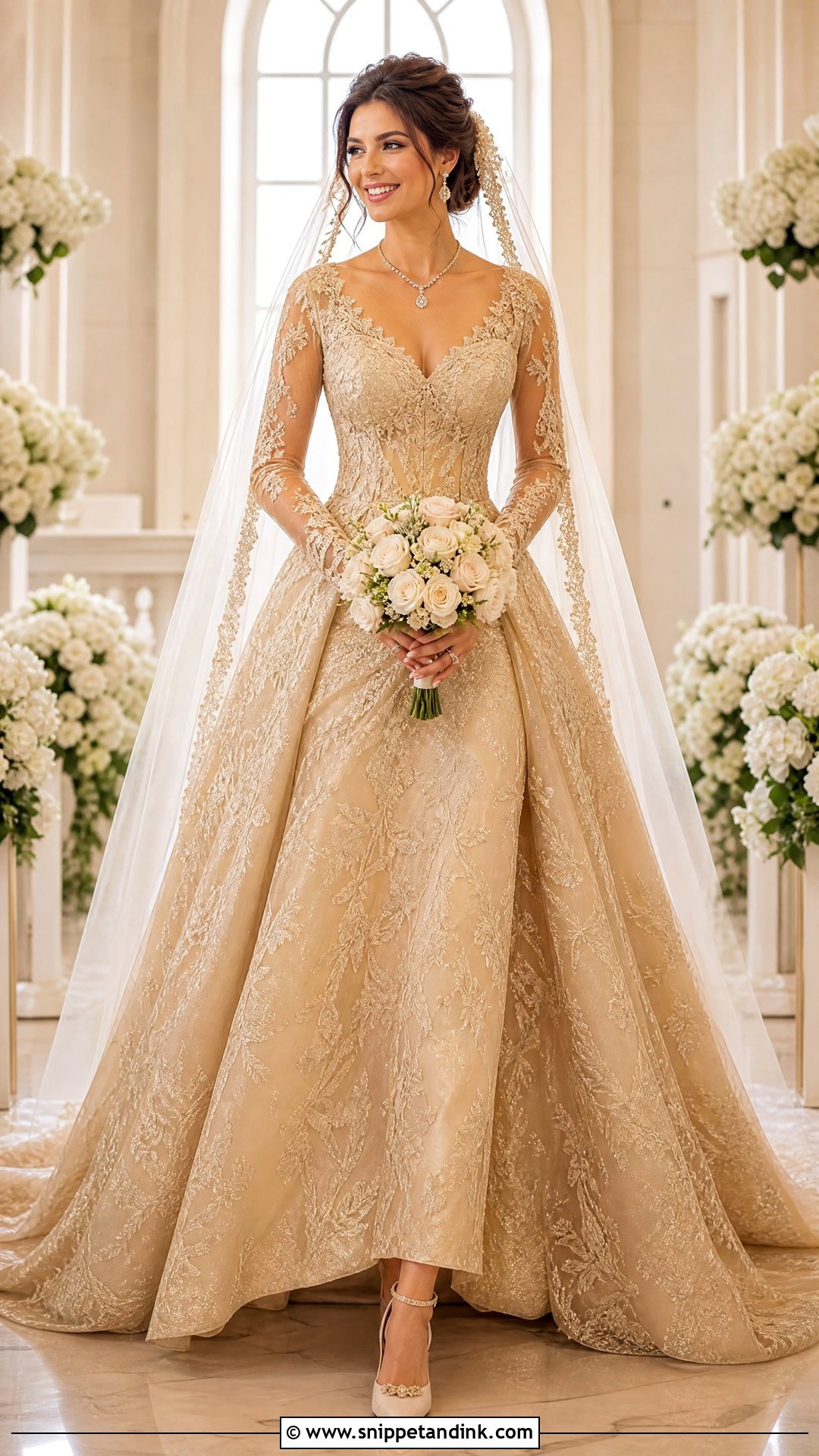 Champagne Gold Wedding Dress With Veil - Snippet and Ink - 25 Champagne Gold Wedding Dress Ideas