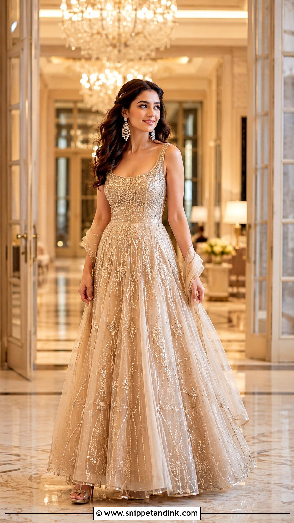 Champagne Gown For Bride - Snippet and Ink - 25 Sangeet Outfit for Bride Ideas
