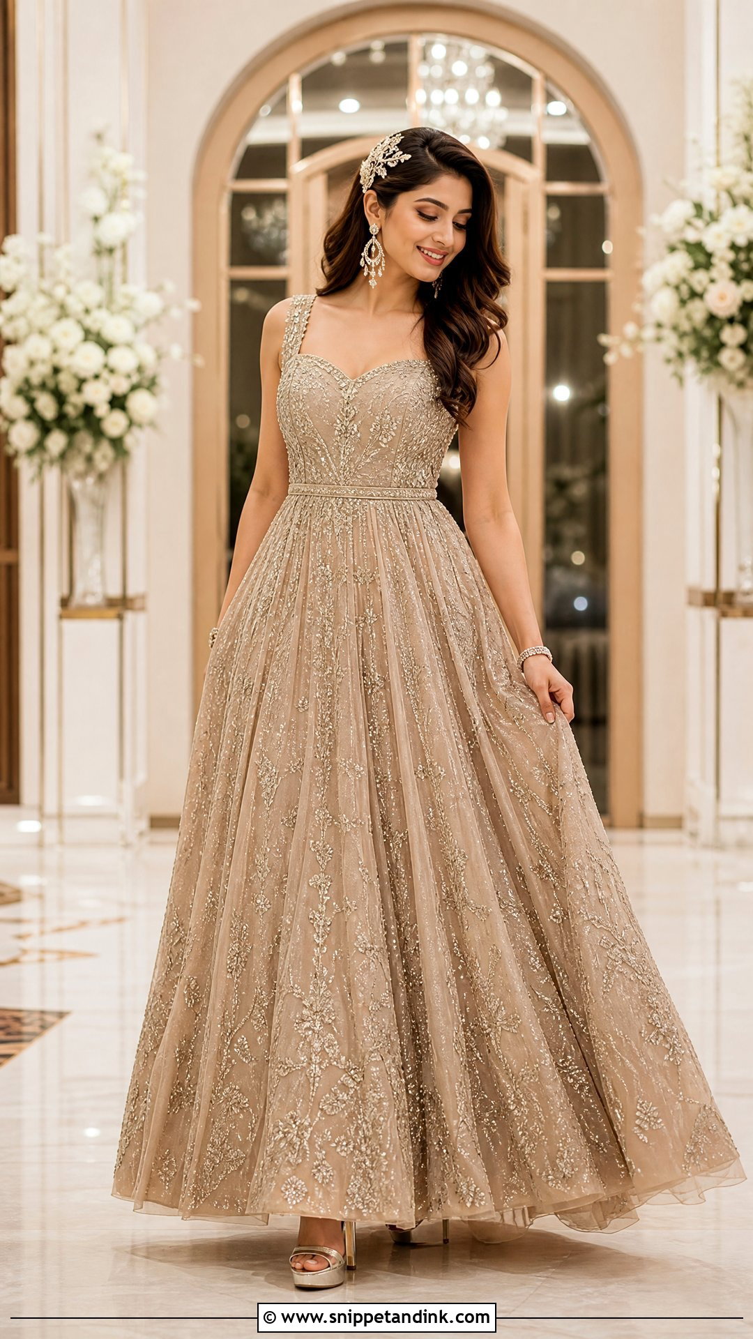 Champagne Gown Sangeet Dress - Snippet and Ink - 25 Sangeet Dress for Bride Ideas