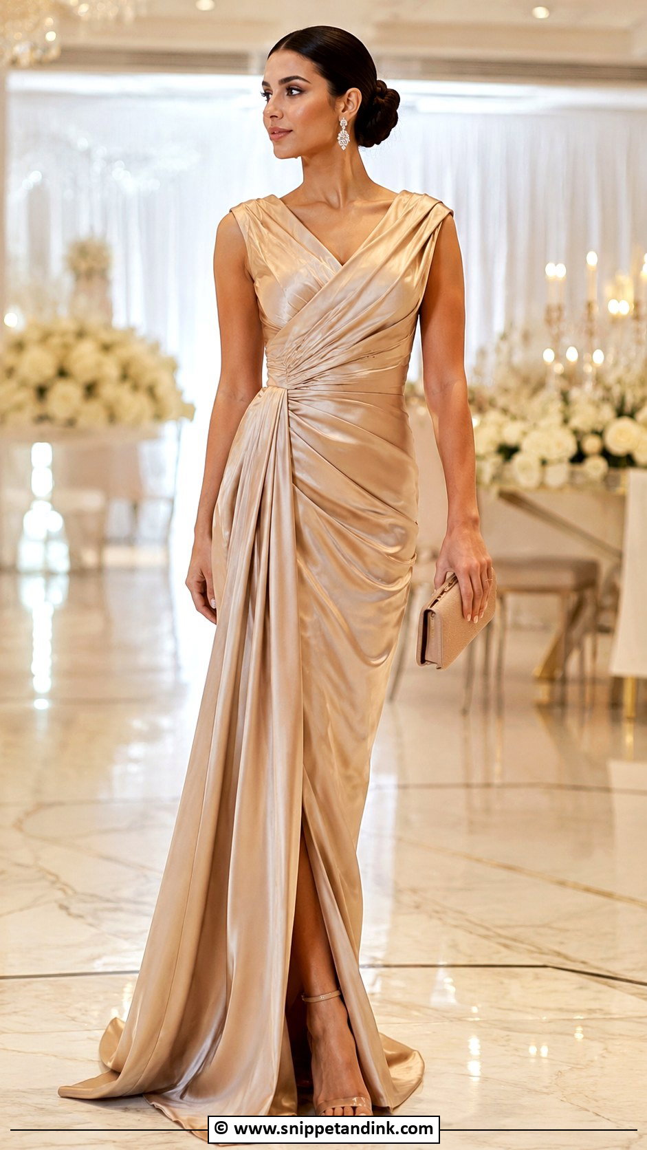 Champagne Gown Wedding Outfit For Bride Sister - Snippet and Ink - 30 Wedding Outfit for Brides Sister Ideas
