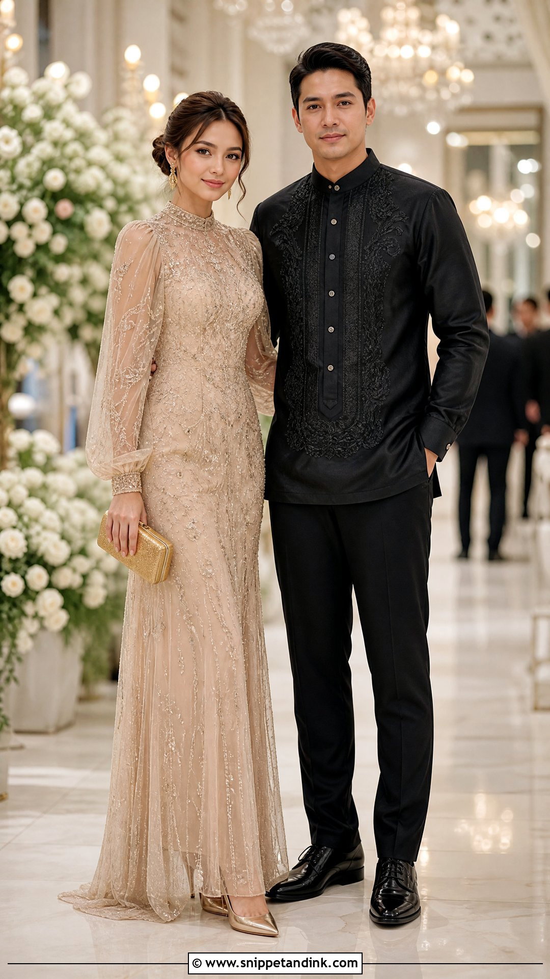 Champagne Gown and Black Barong - Snippet and Ink - 20 Principal Sponsors Wedding Attire Ideas