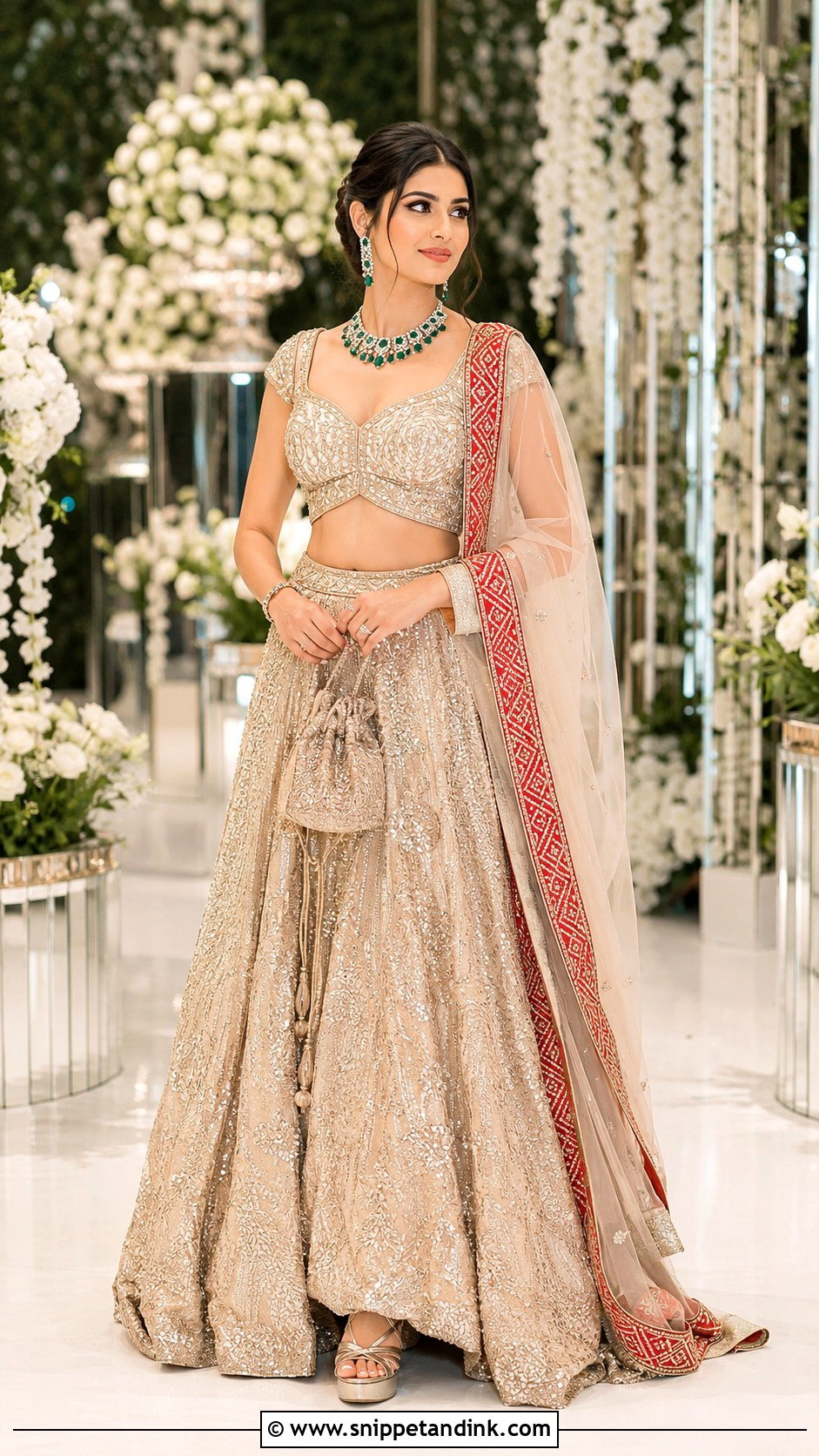 Champagne Gujarati Reception Lehenga - Snippet and Ink - 20 Gujrati Wedding Brides Ideas