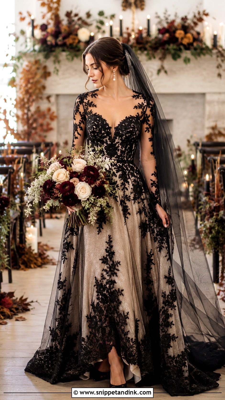 Champagne Halloween Wedding Dress With Black Lace - Snippet and Ink - 25 Halloween Wedding Dresses