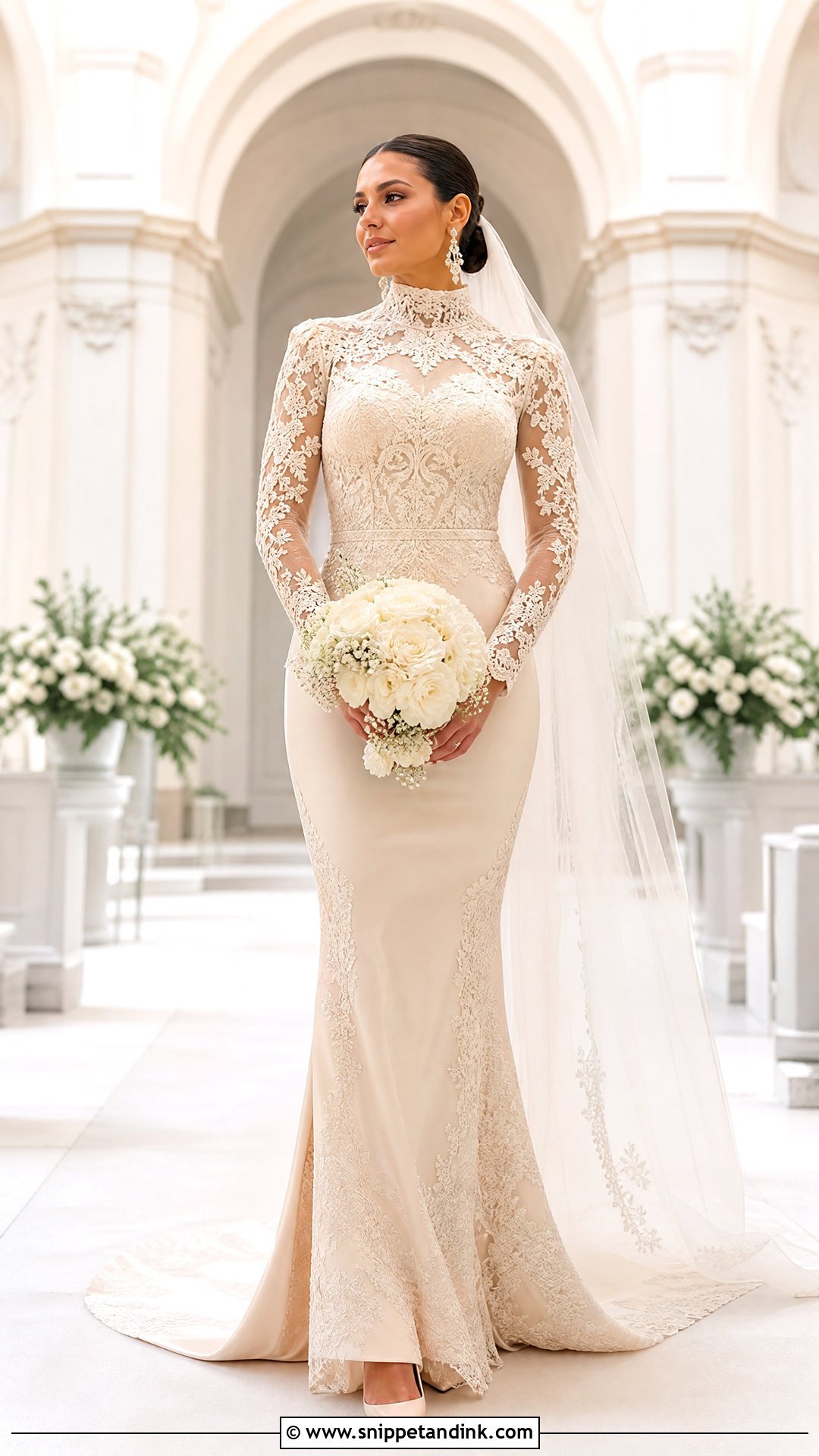 Champagne High Neck Wedding Dress - Snippet and Ink - 25 Champagne Wedding Gown Ideas