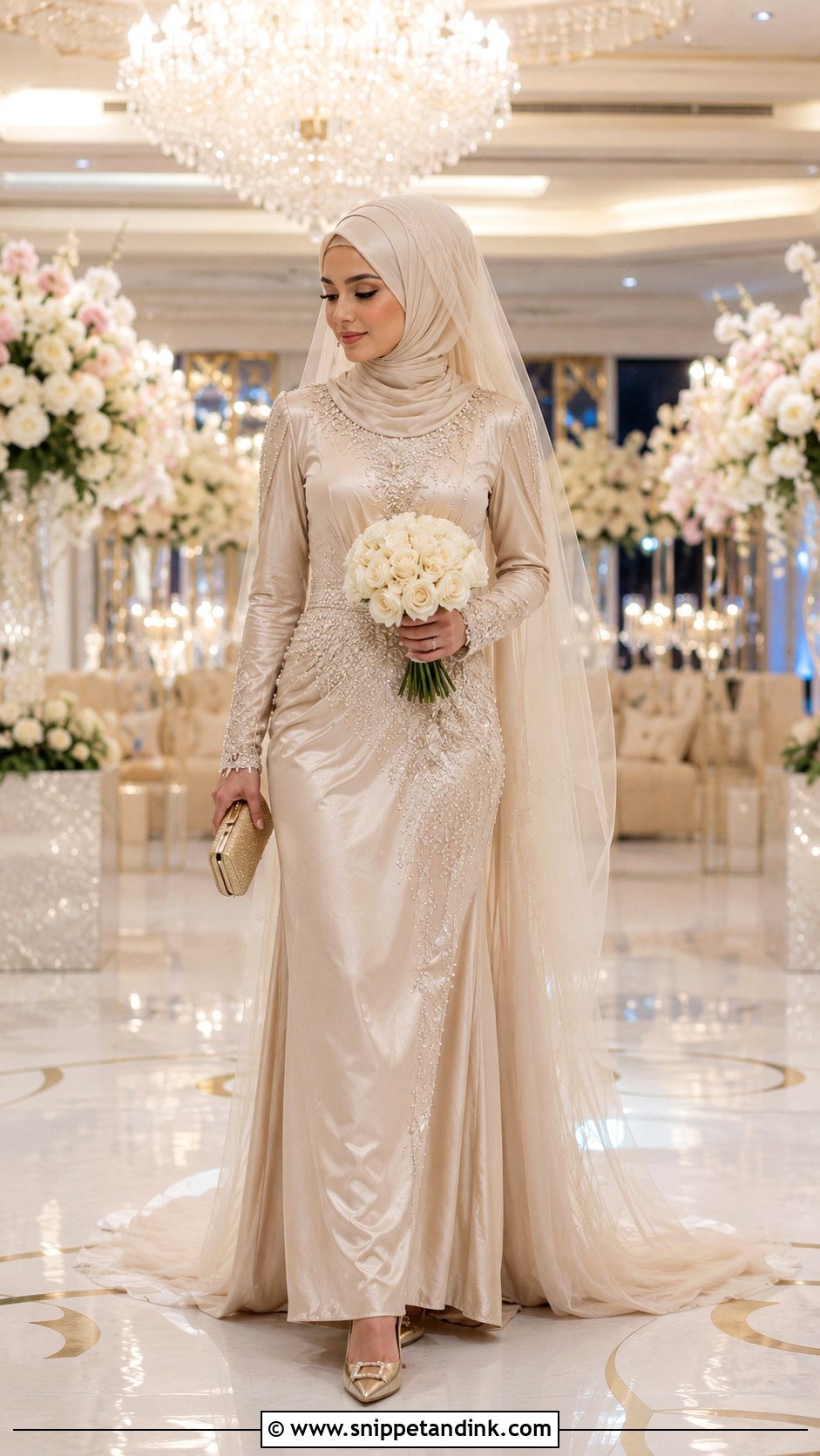 Champagne Hijab Bridal Gown - Snippet and Ink - 25 Hijab Bridal Look Ideas